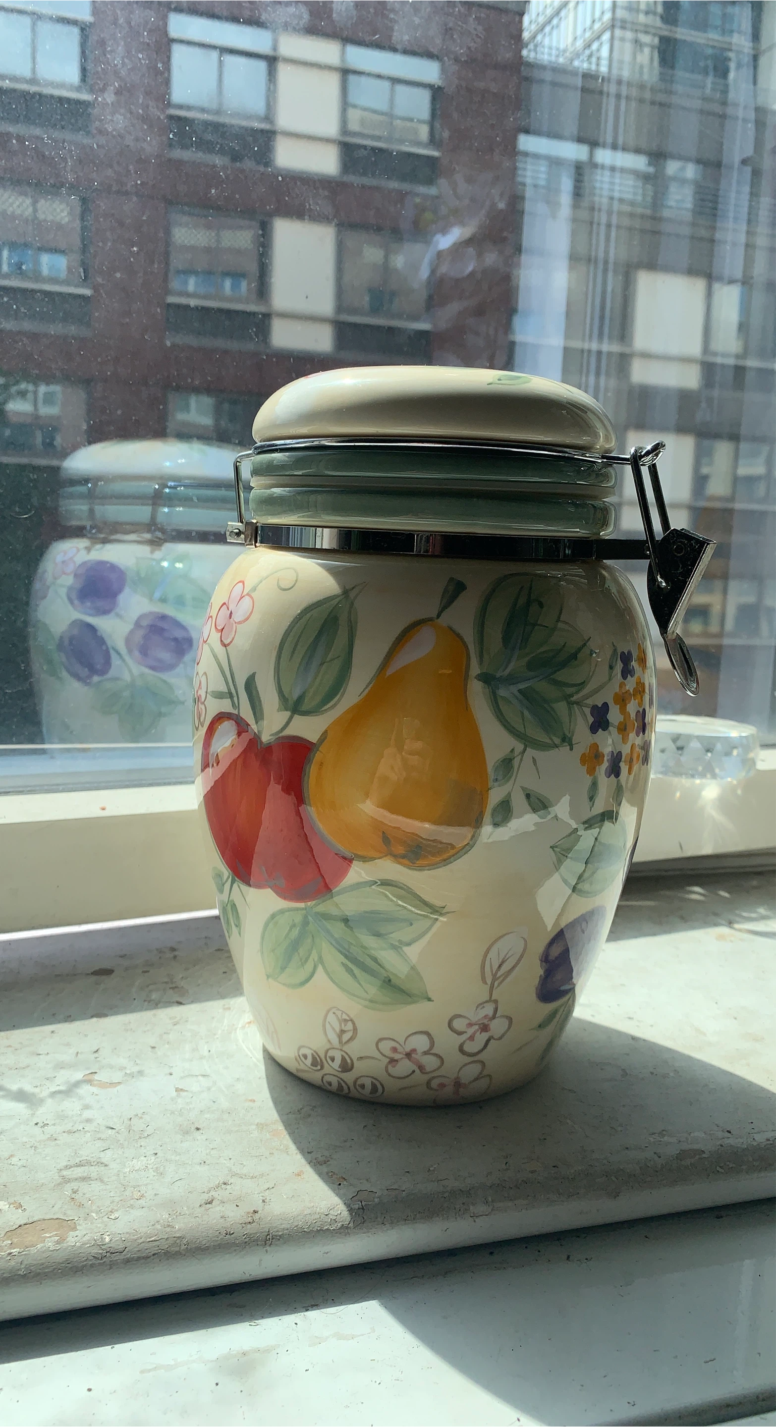Decorative Ceramic Canister with Fruit Design