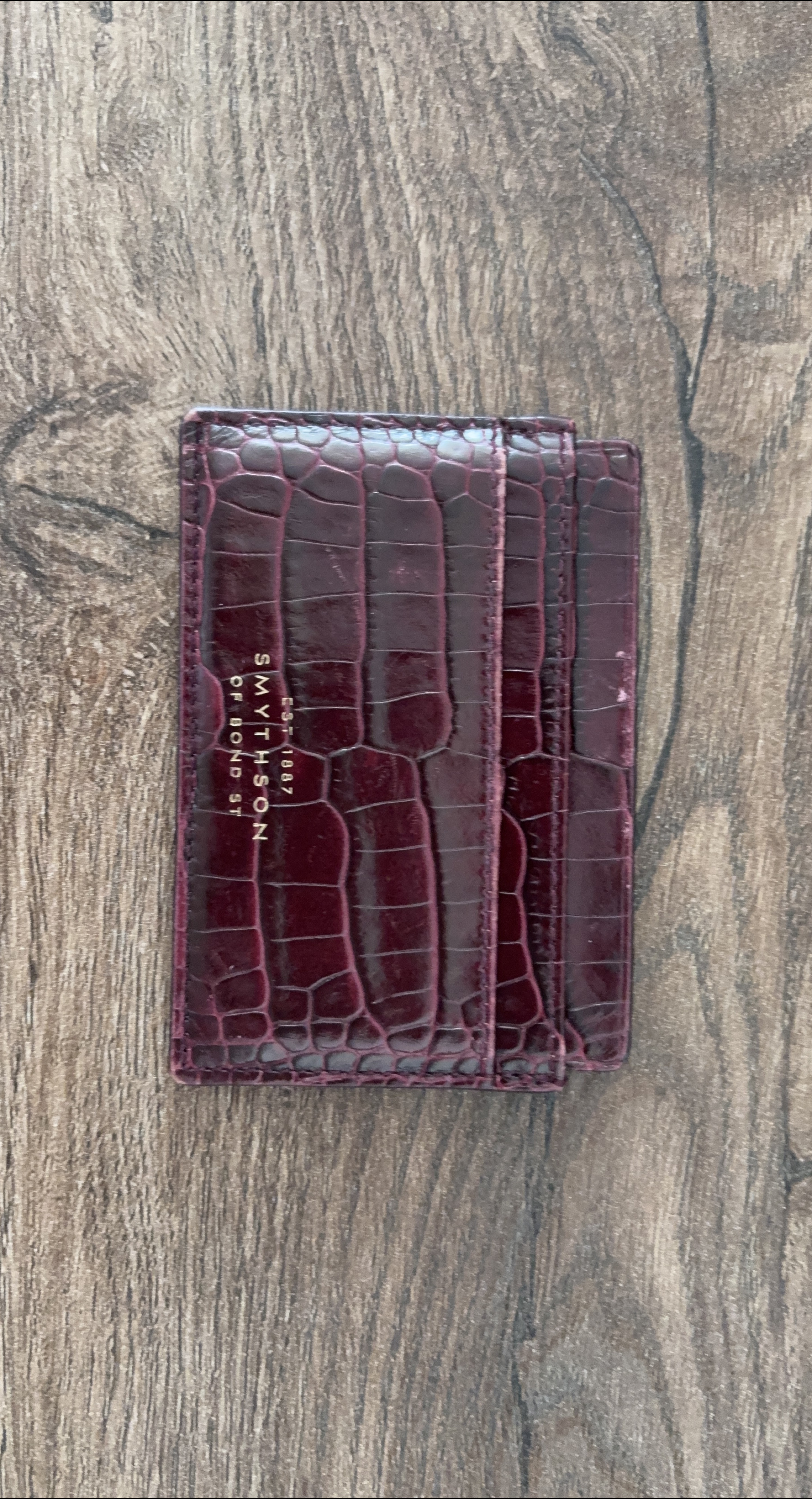 Smythson Burgundy Croc-Embossed Leather Card Holder