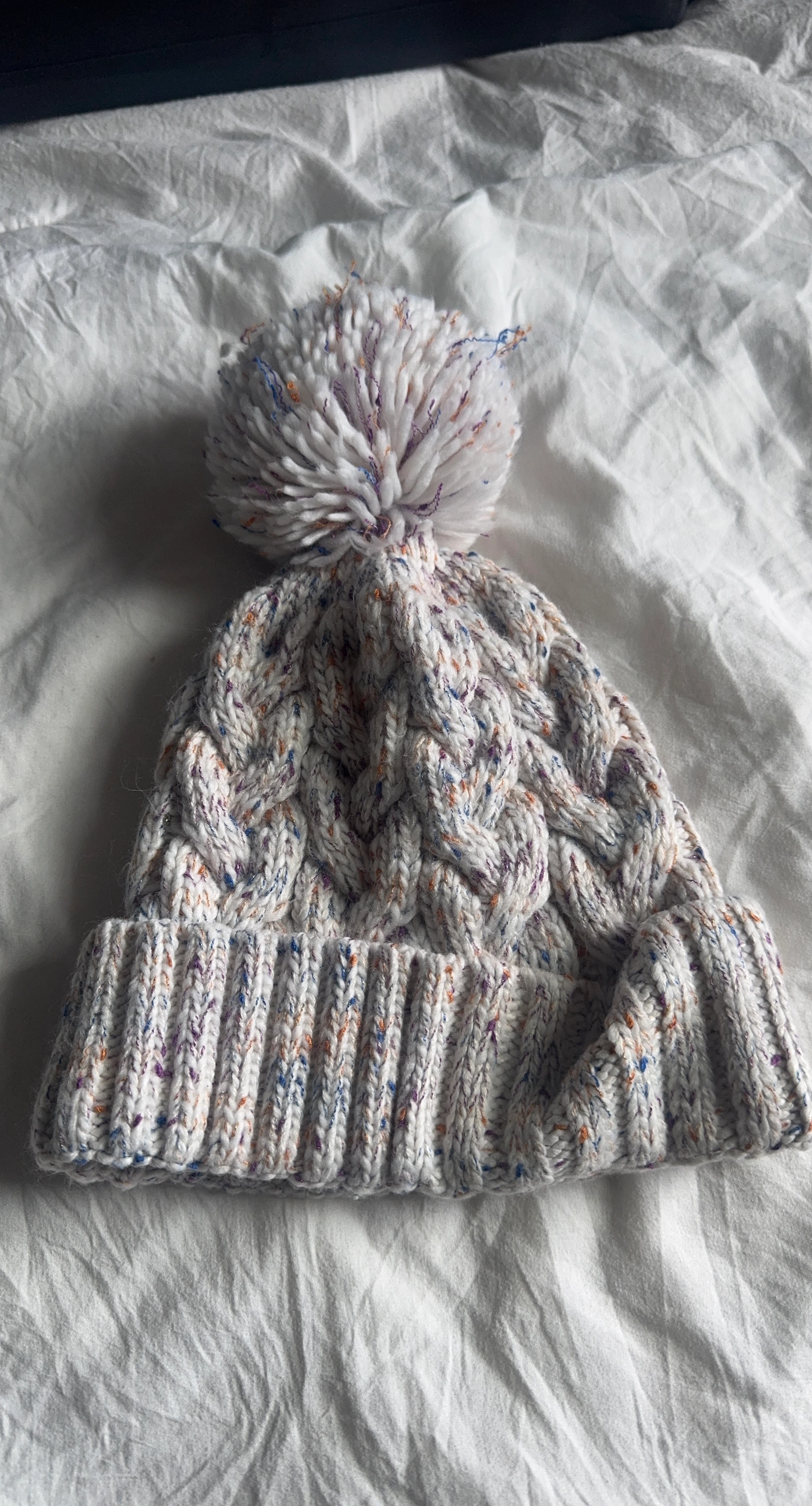 Speckled Knit Beanie with Pom Pom