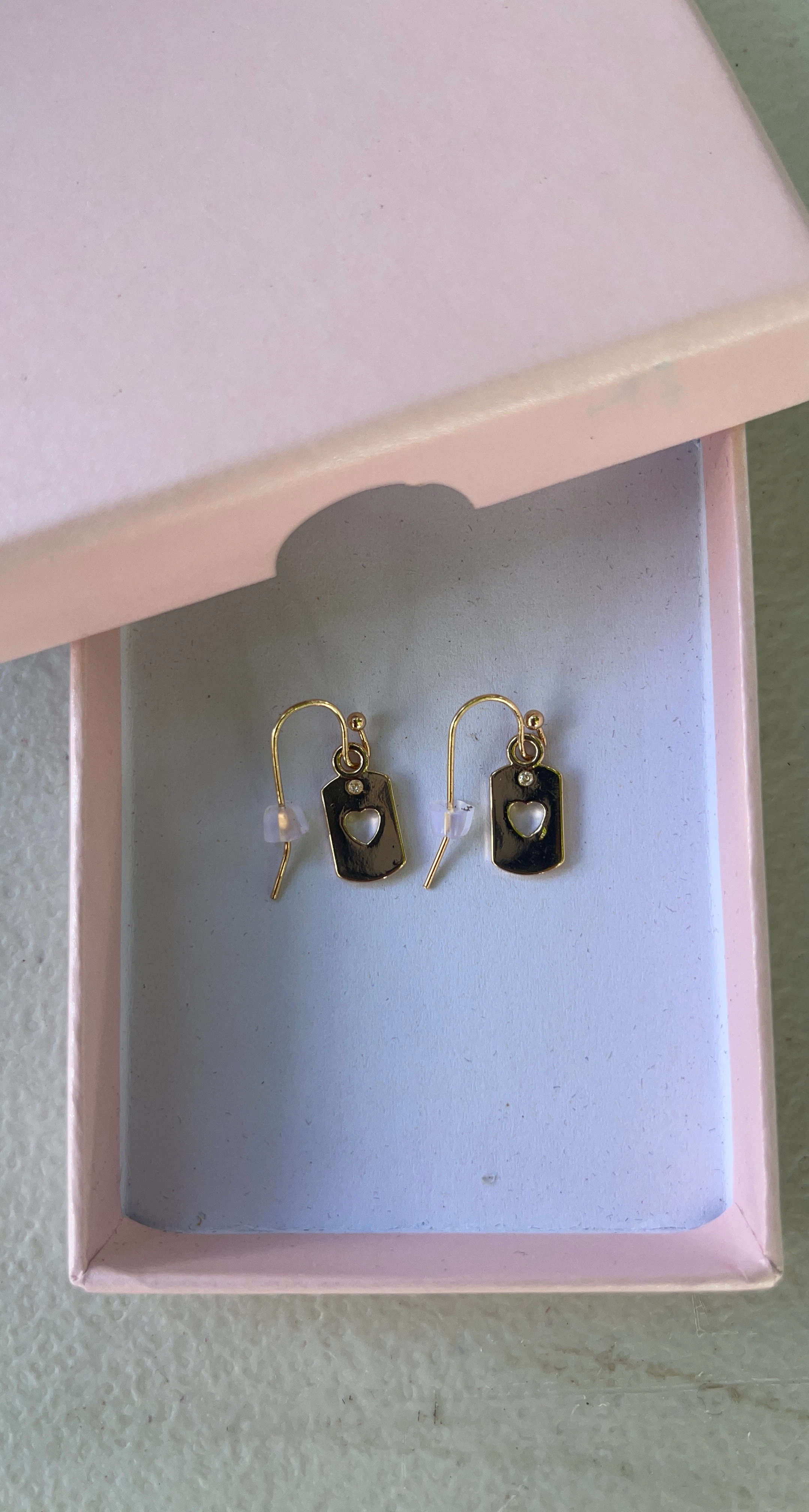 Gold Tone Dangle Earrings with Heart Cutout