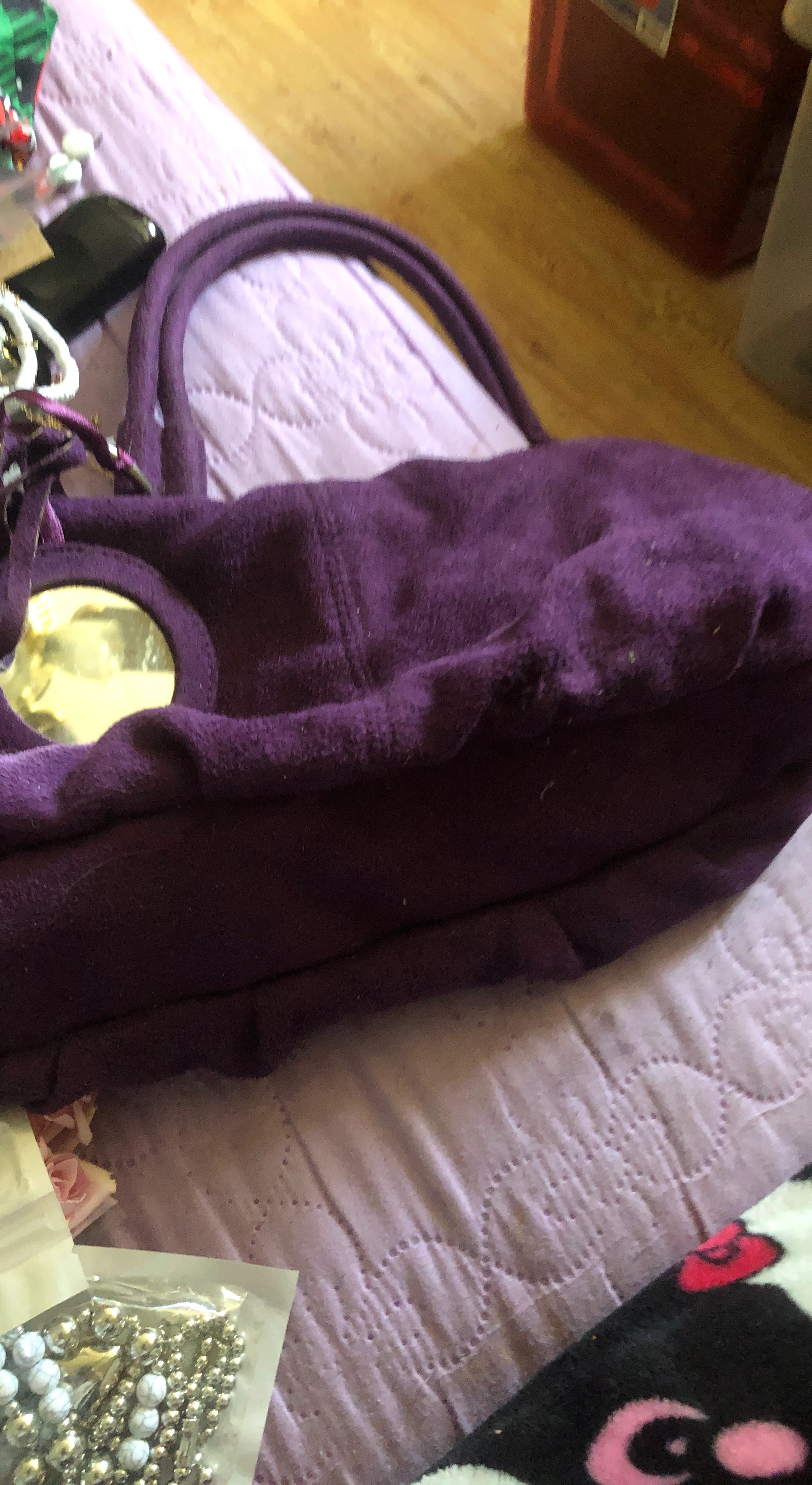 Purple Fleece Handbag with Mirror Accent