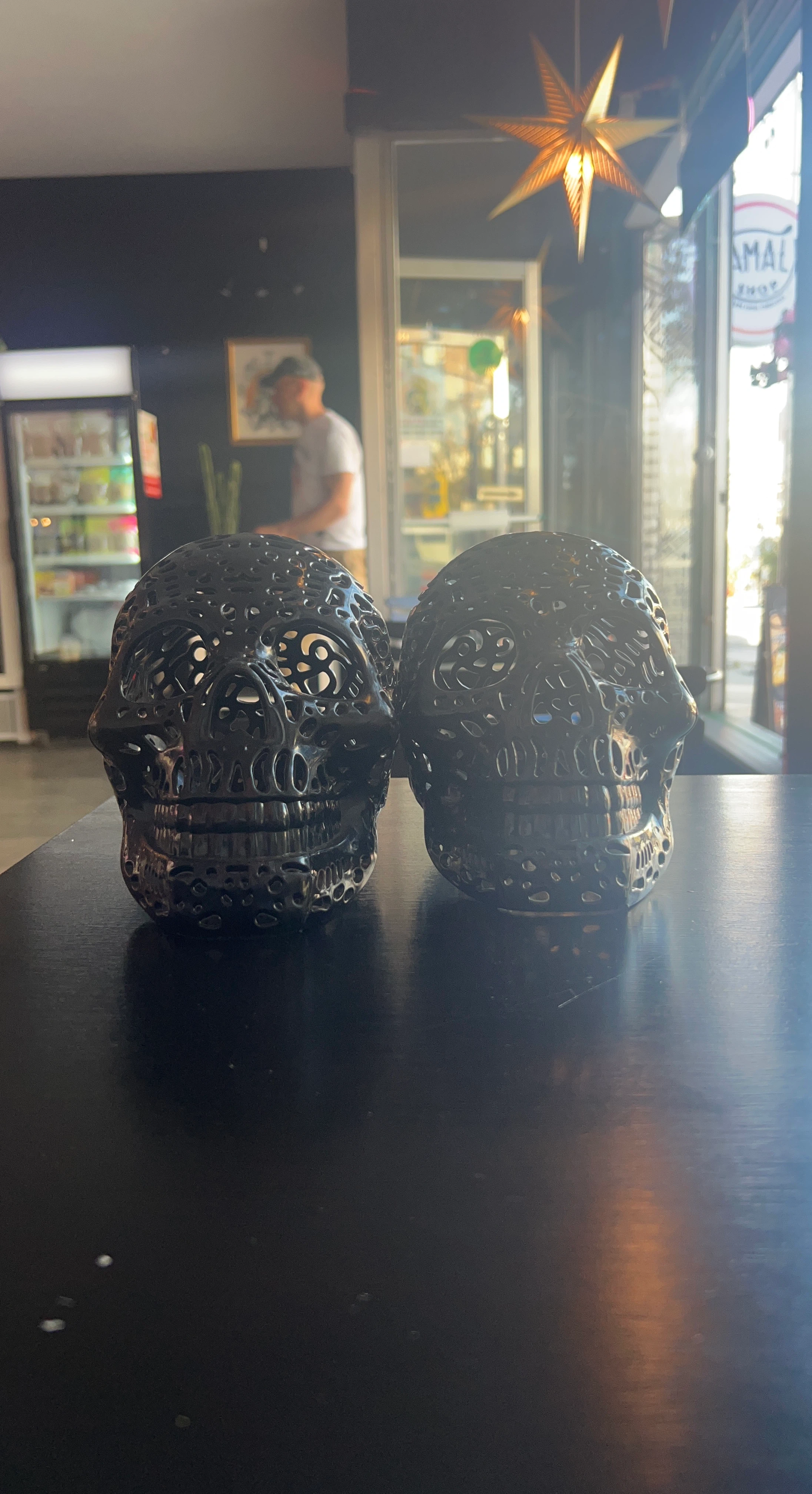 Set of 2 Black Decorative Skull Lanterns