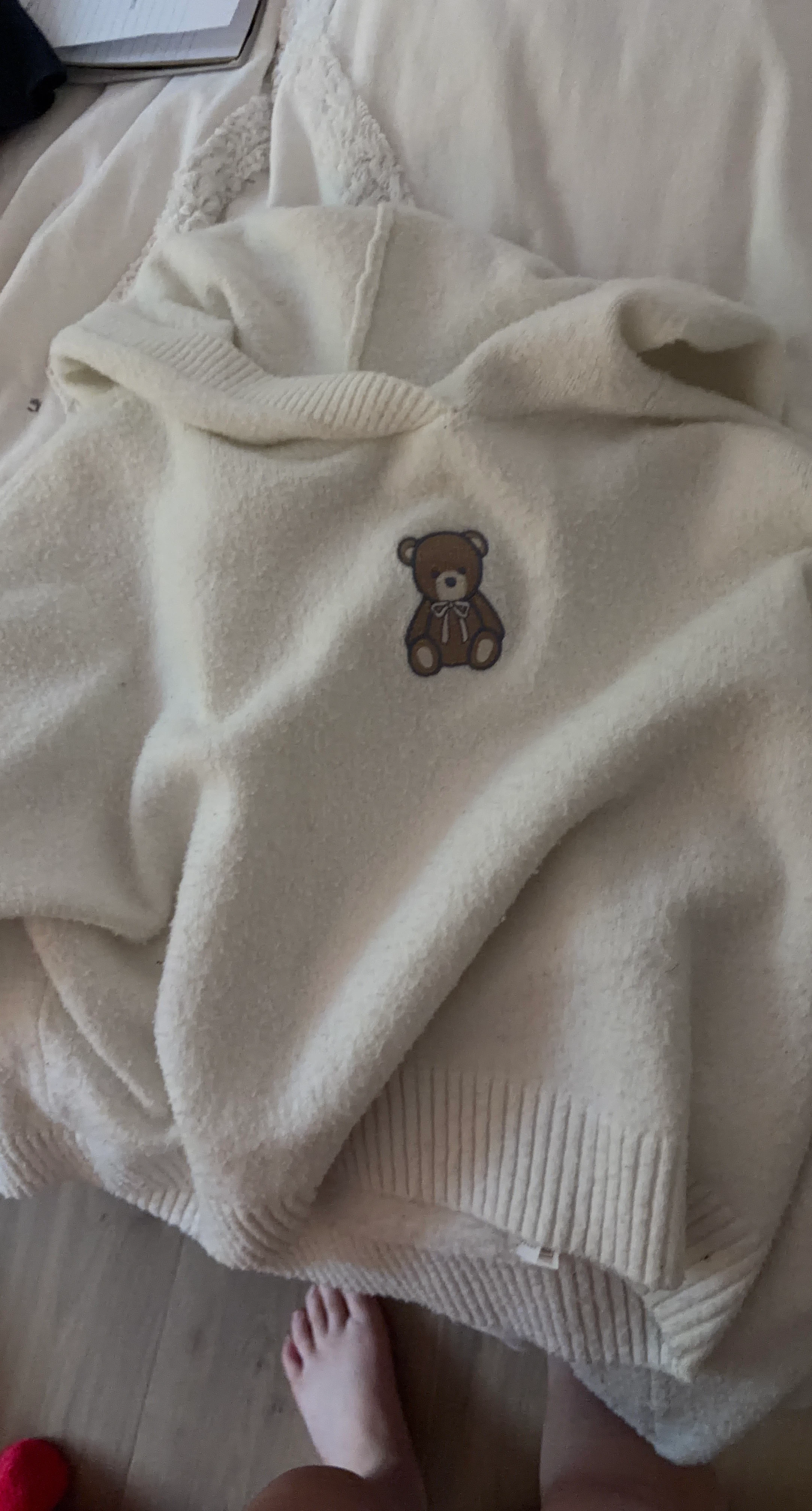 Cream Teddy Bear Knit Hoodie