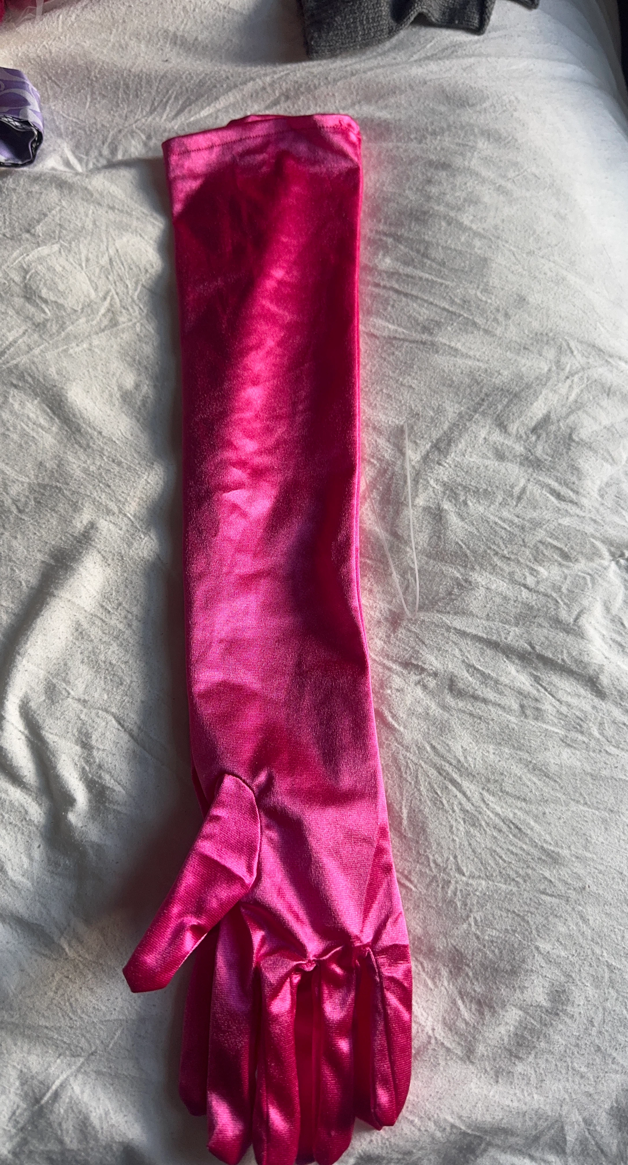 Long Satin Pink Gloves