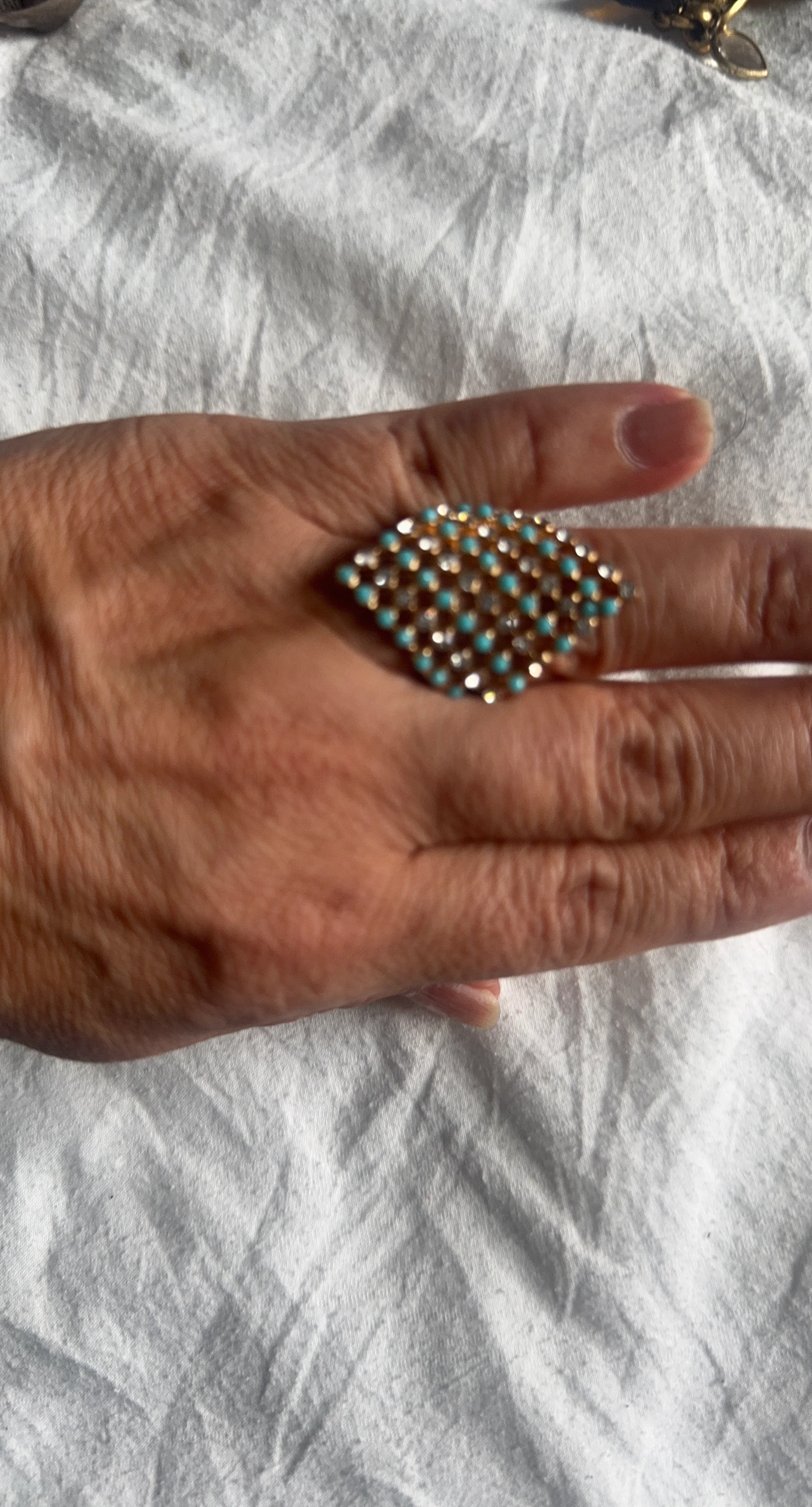 Rhinestone and Turquoise Ring