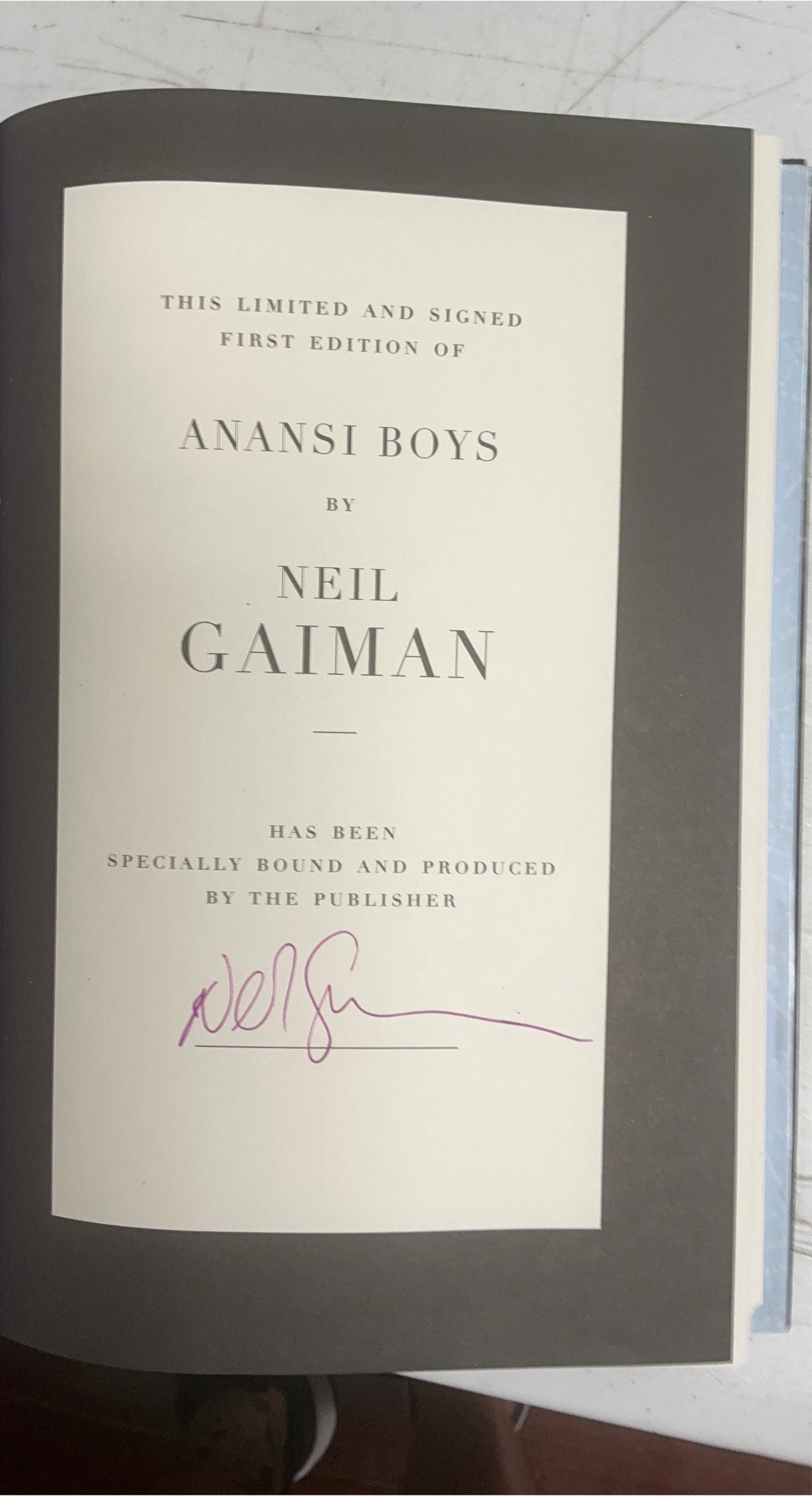 Anansi Boys by Neil Gaiman Signed First Edition