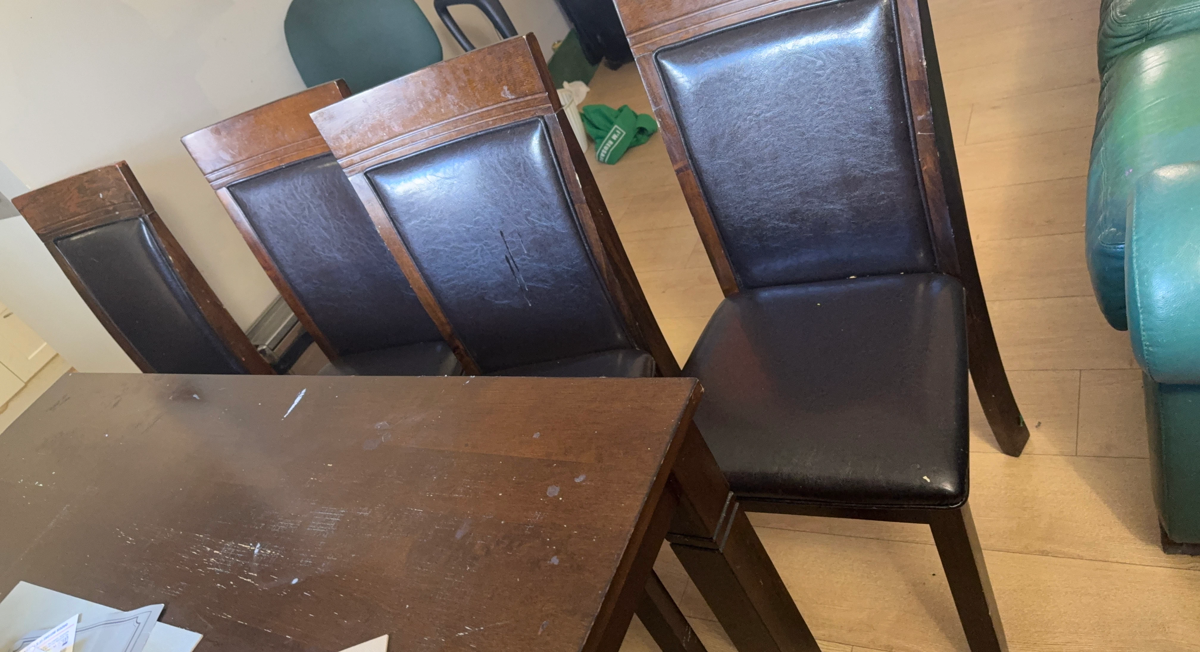 Wooden Dining Chairs with Dark Upholstery