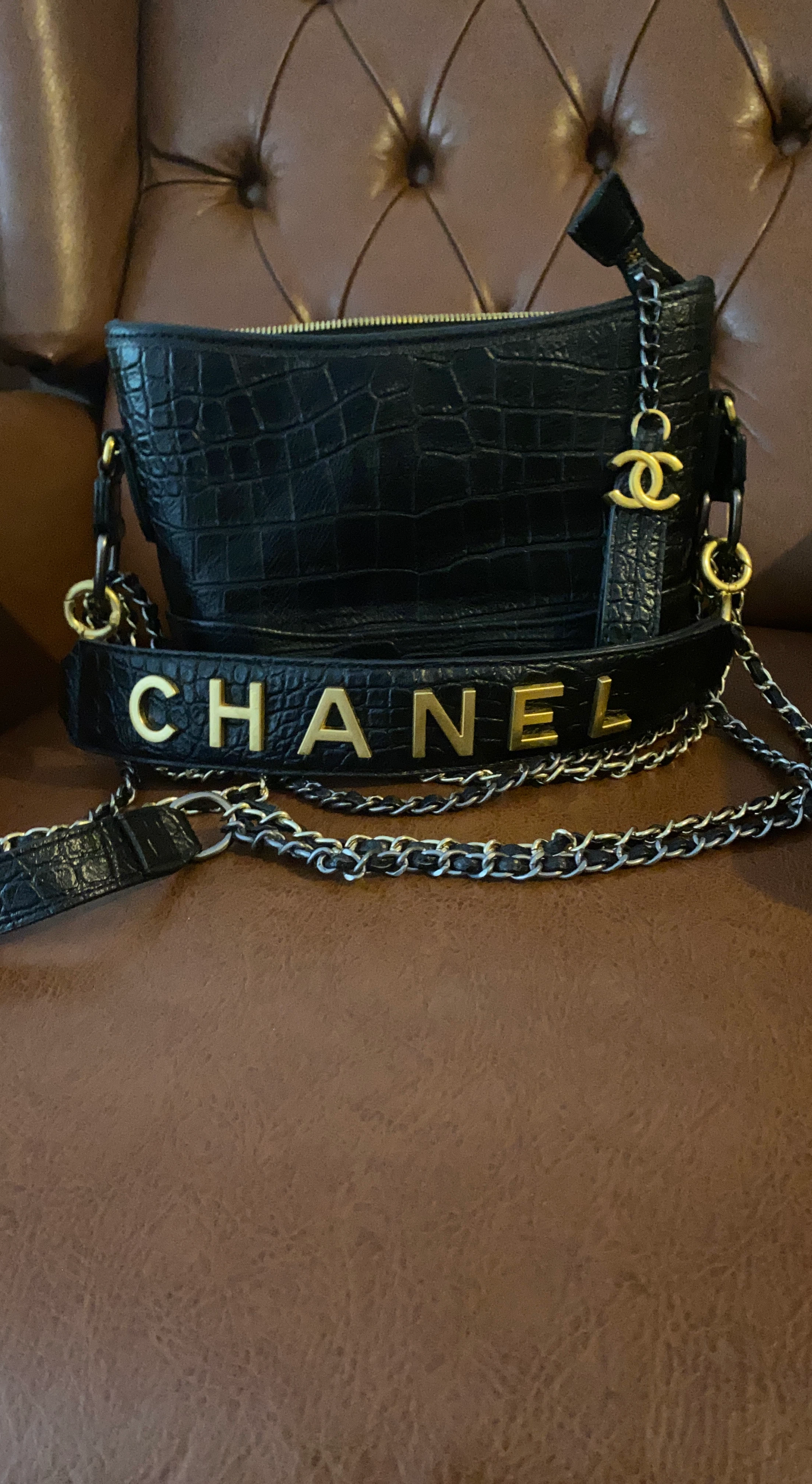 Chanel Black Croc-Embossed Handbag