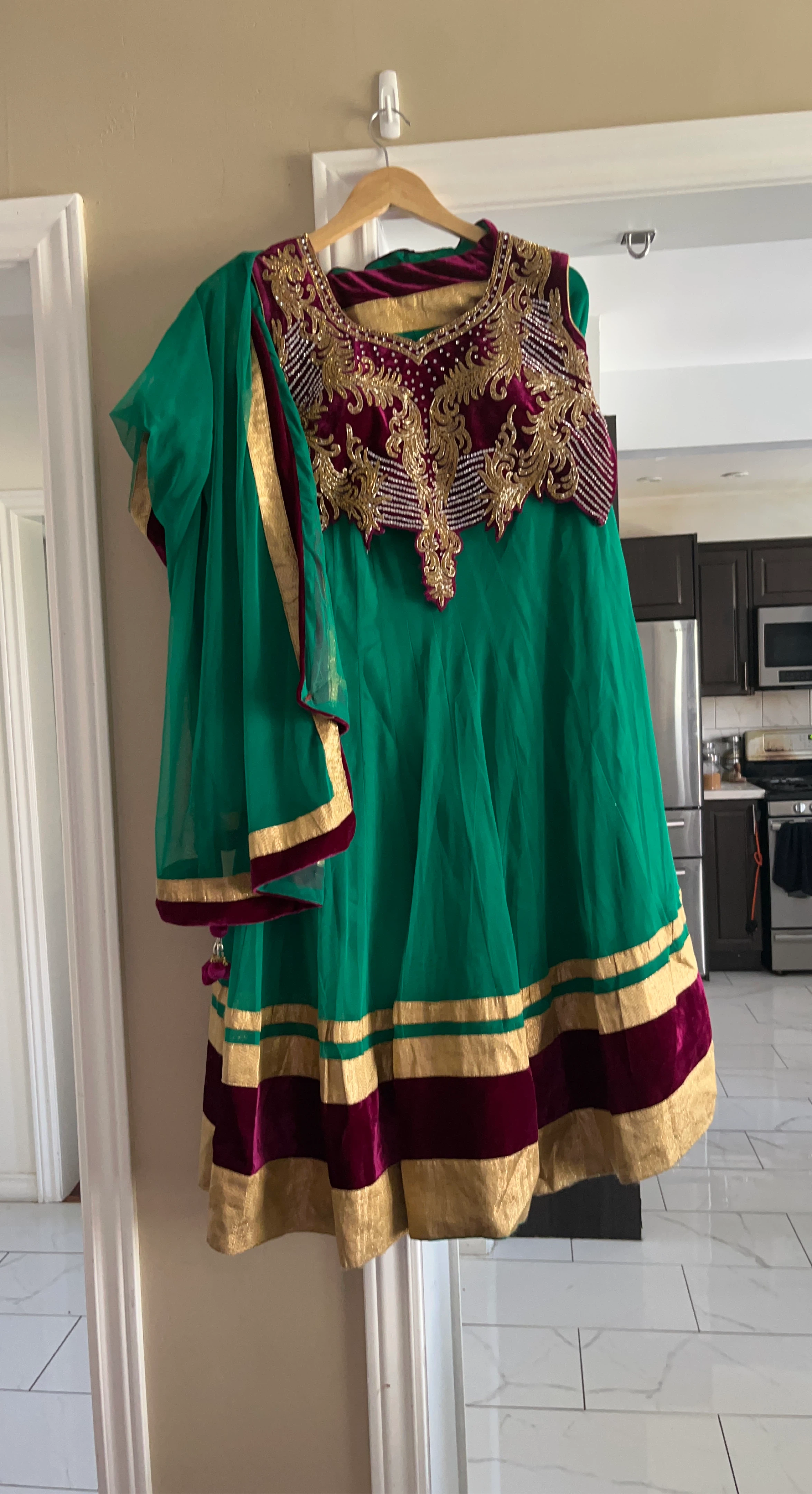 Green and Maroon Indian lahnga