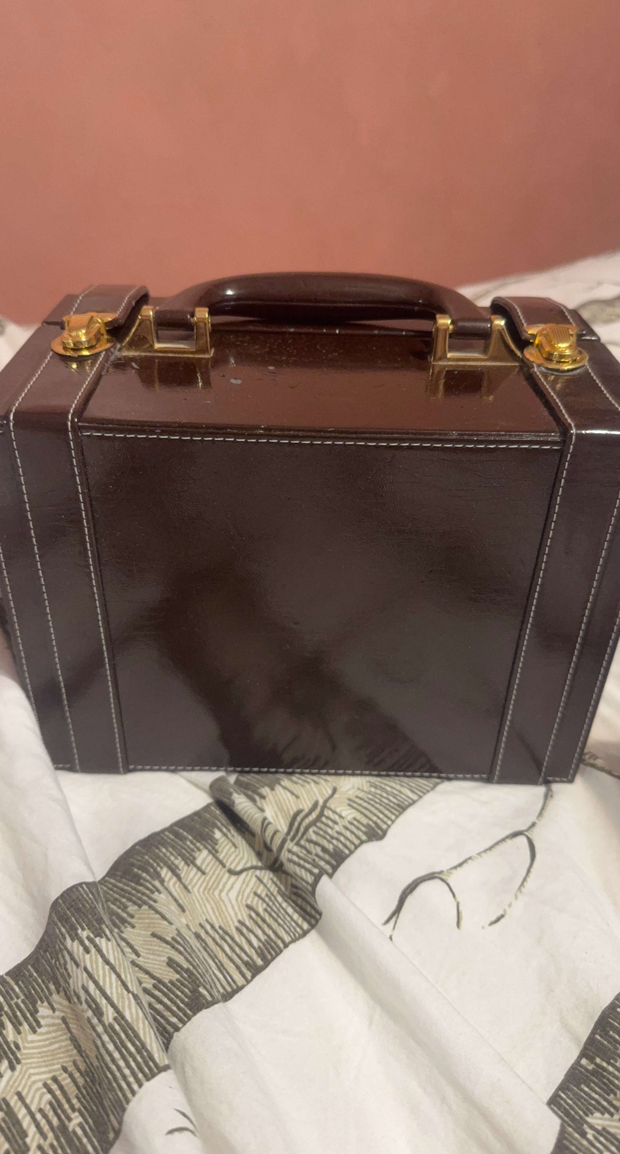 Vintage Brown Faux Leather Train Case