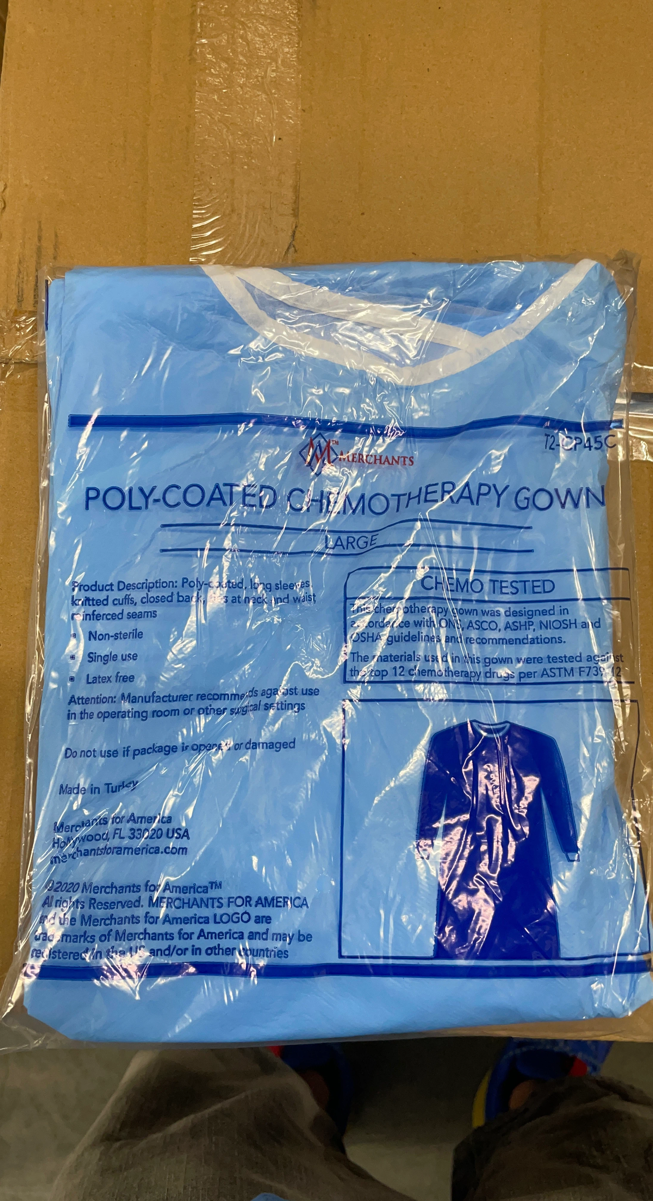 Merchants for America Poly-Coated Chemotherapy Gown Large