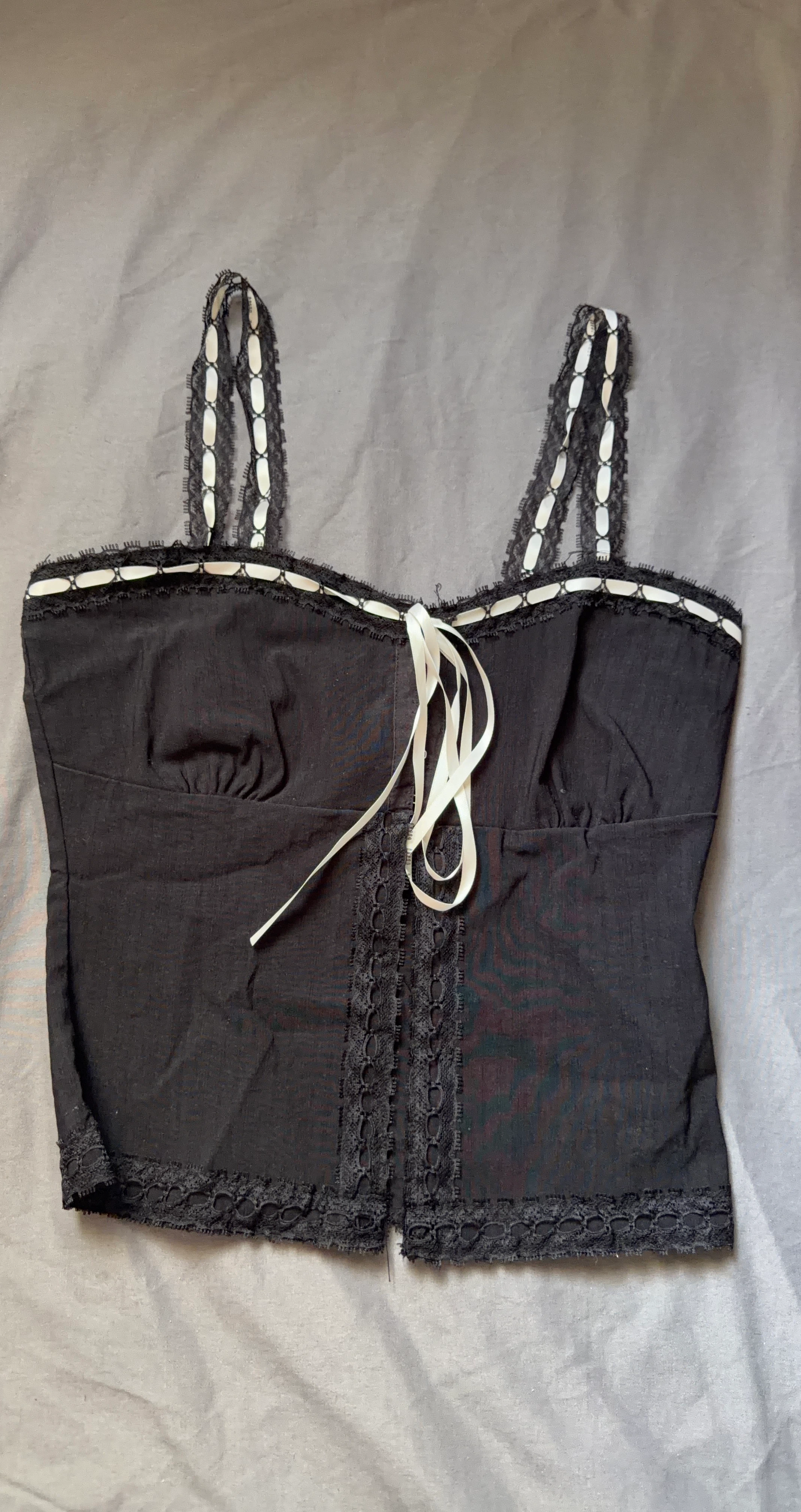 Black Corset Top with Lace and Ribbon Detail
