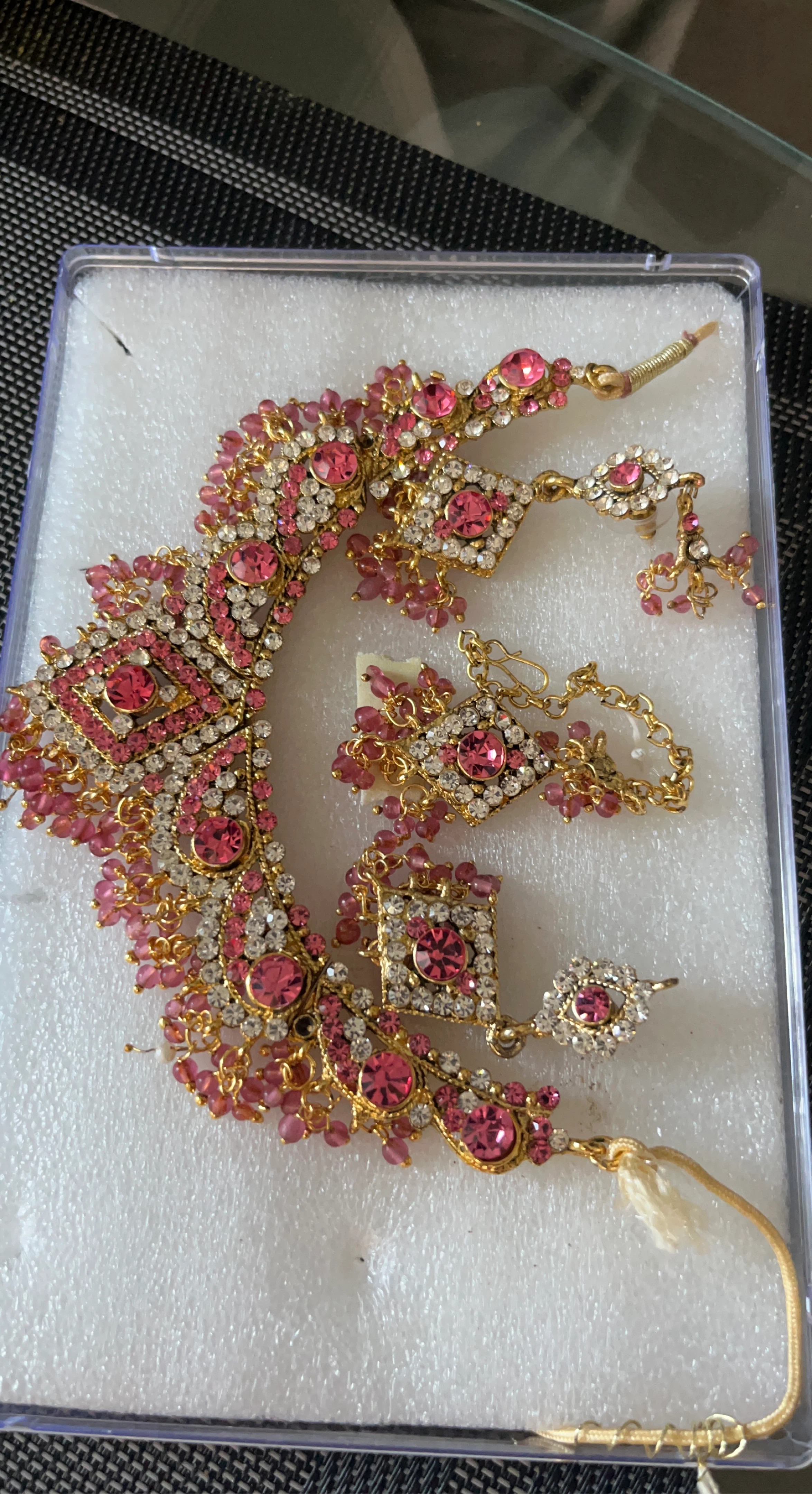 Pink and Gold Rhinestone Jewellery Set