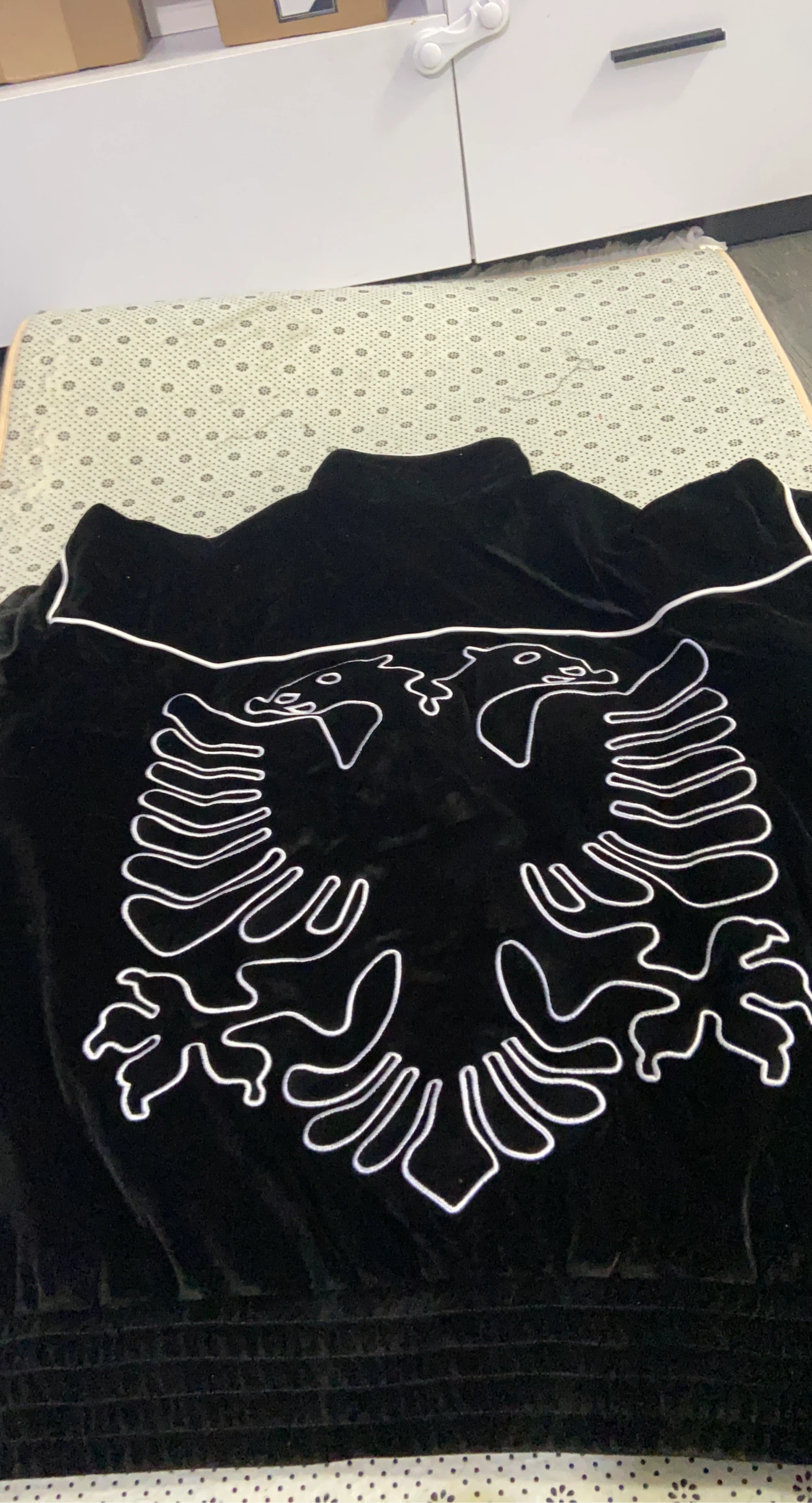 Black Velvet Bomber Jacket with White Eagle Design