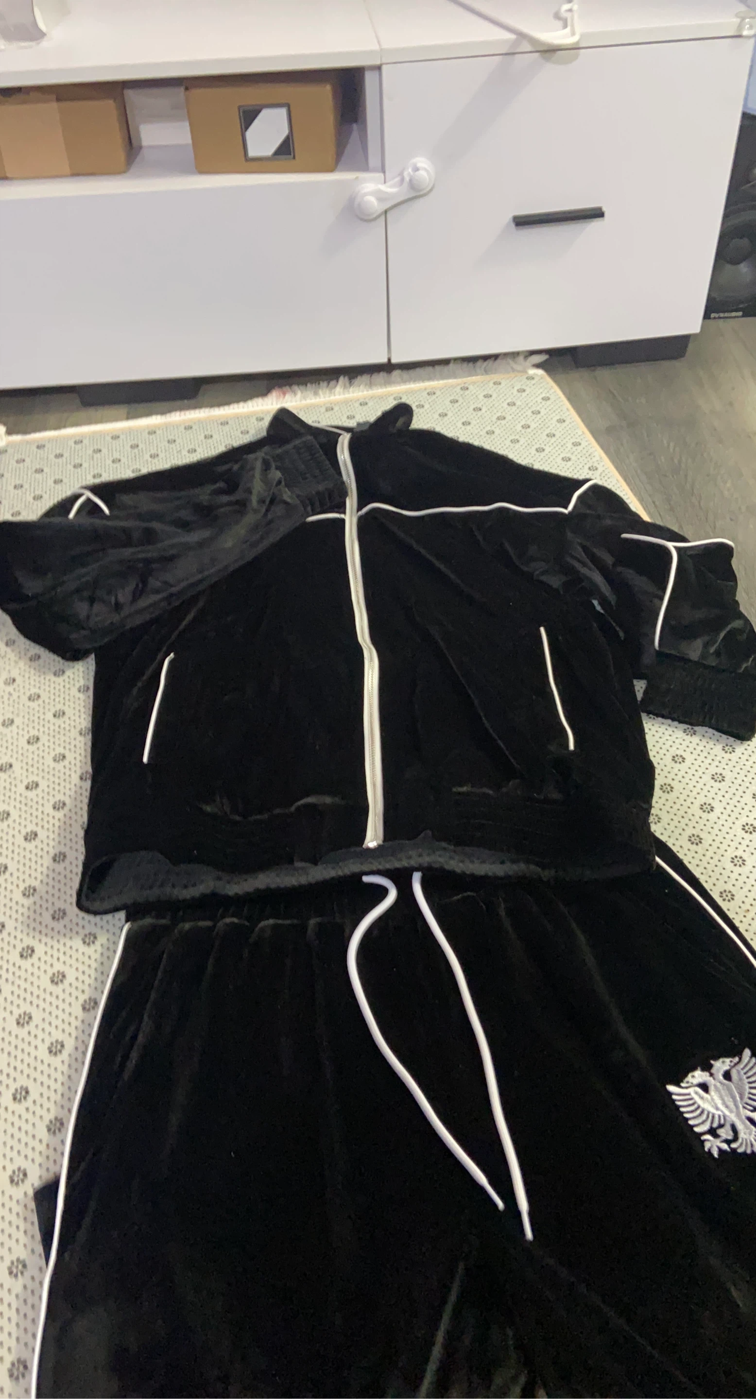 Black Velour Tracksuit Set