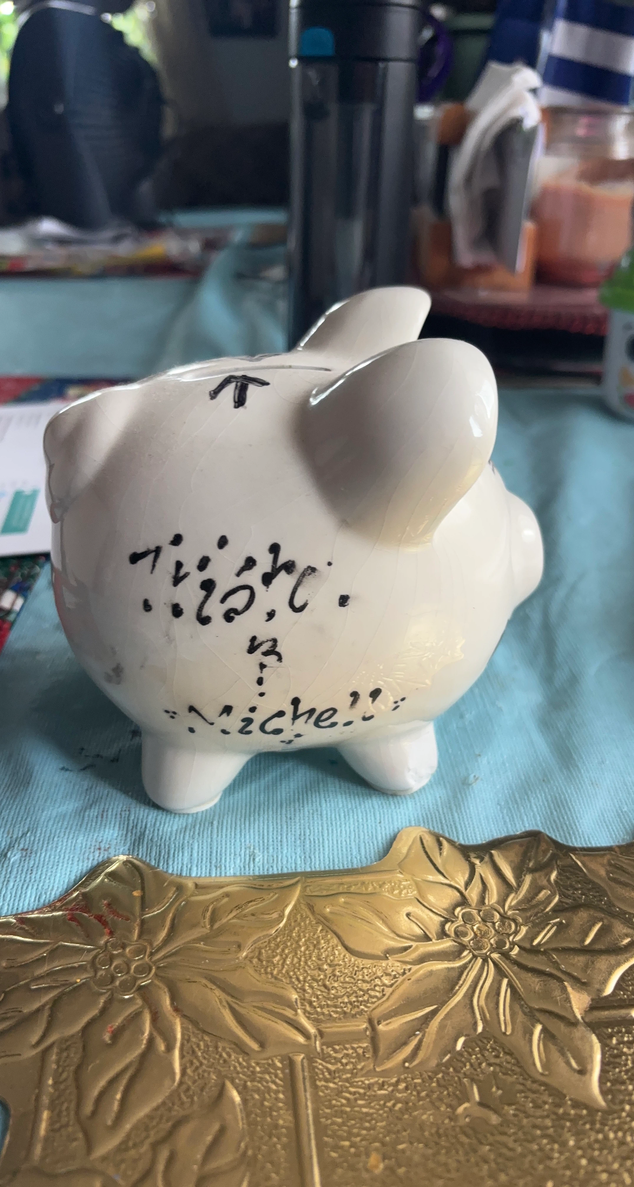 White Ceramic Piggy Bank - "Michelle"