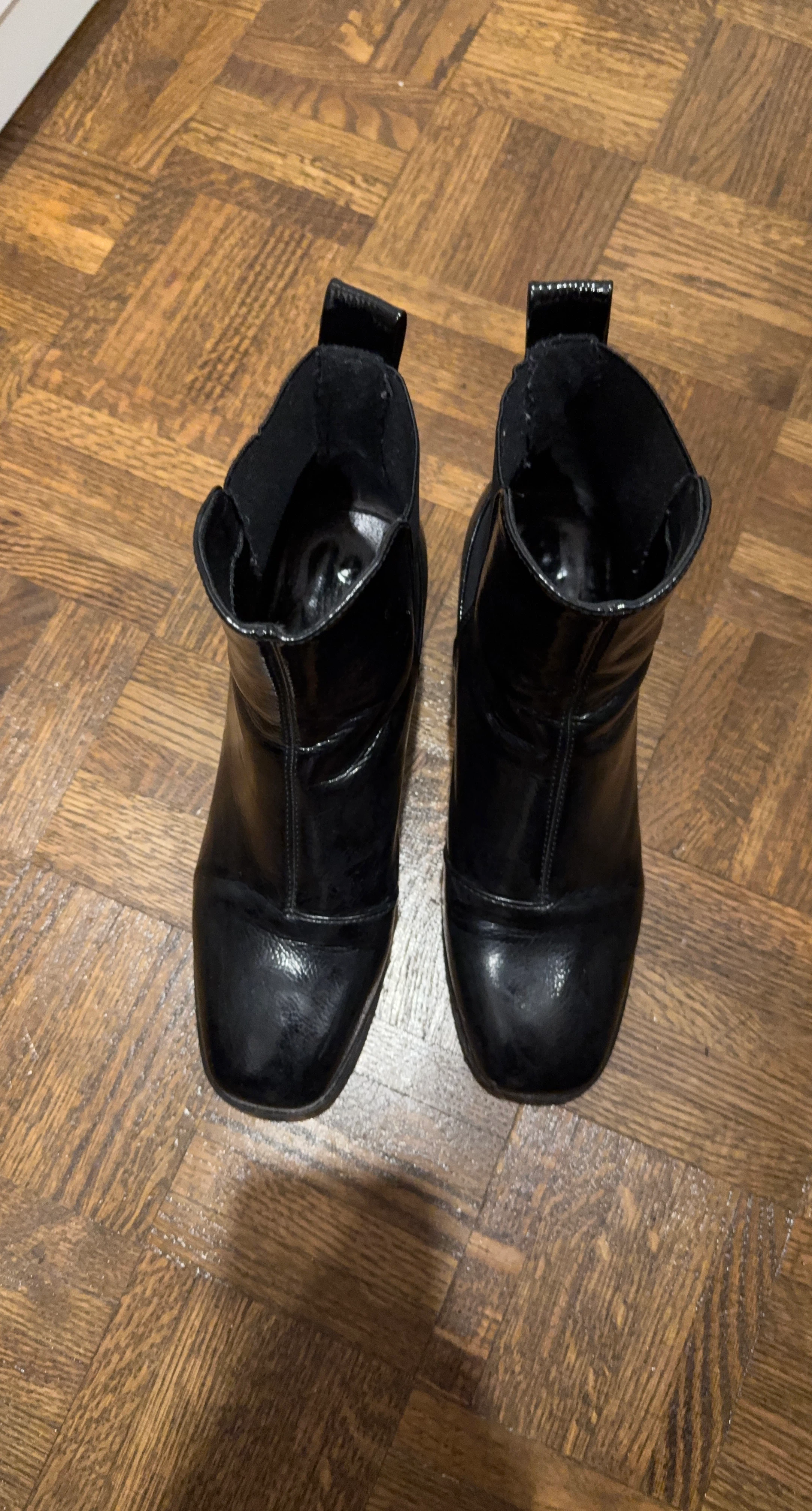 Black Faux Patent Leather Ankle Boots
