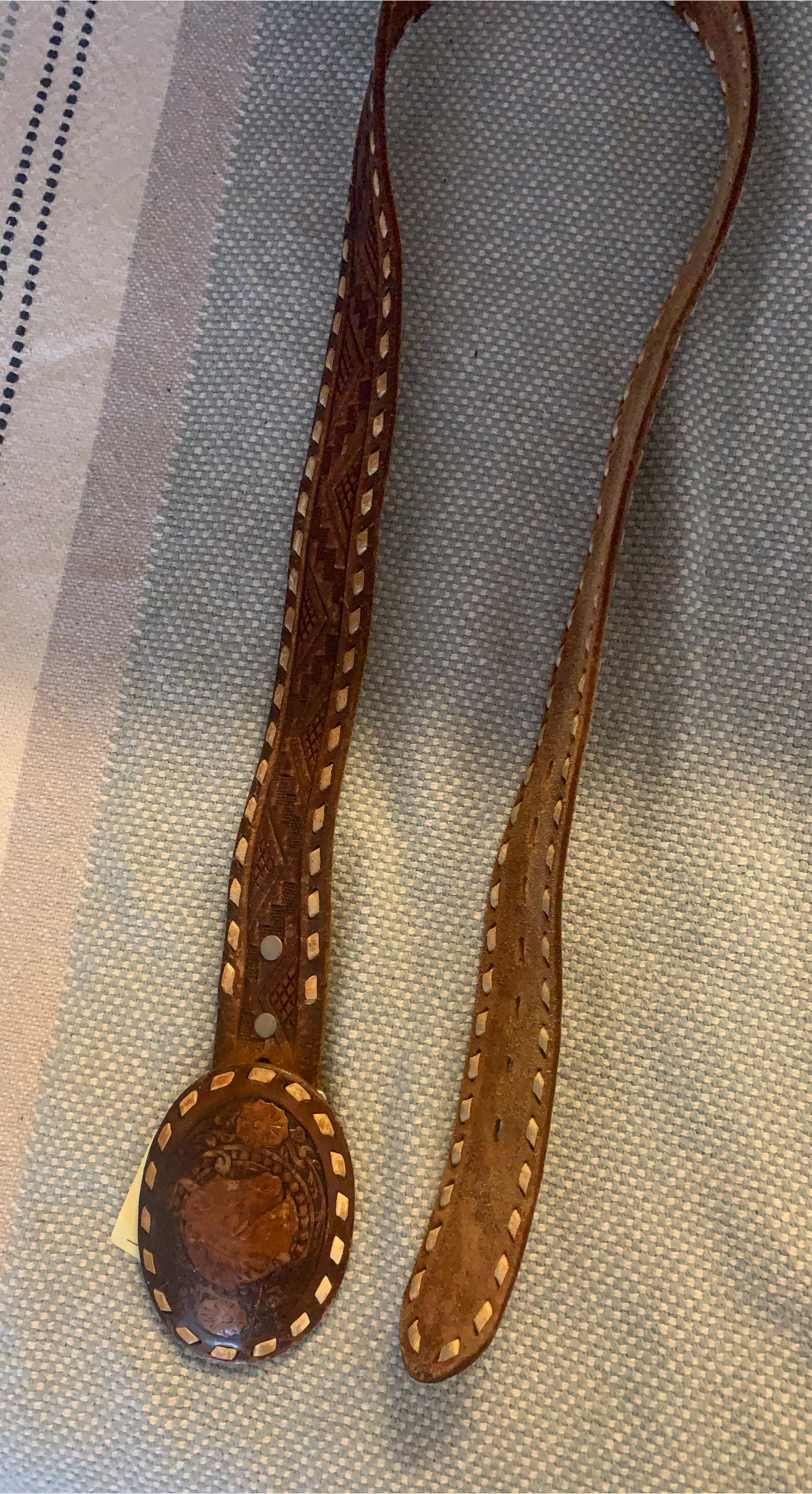 Western Style Leather Belt with Horse Buckle