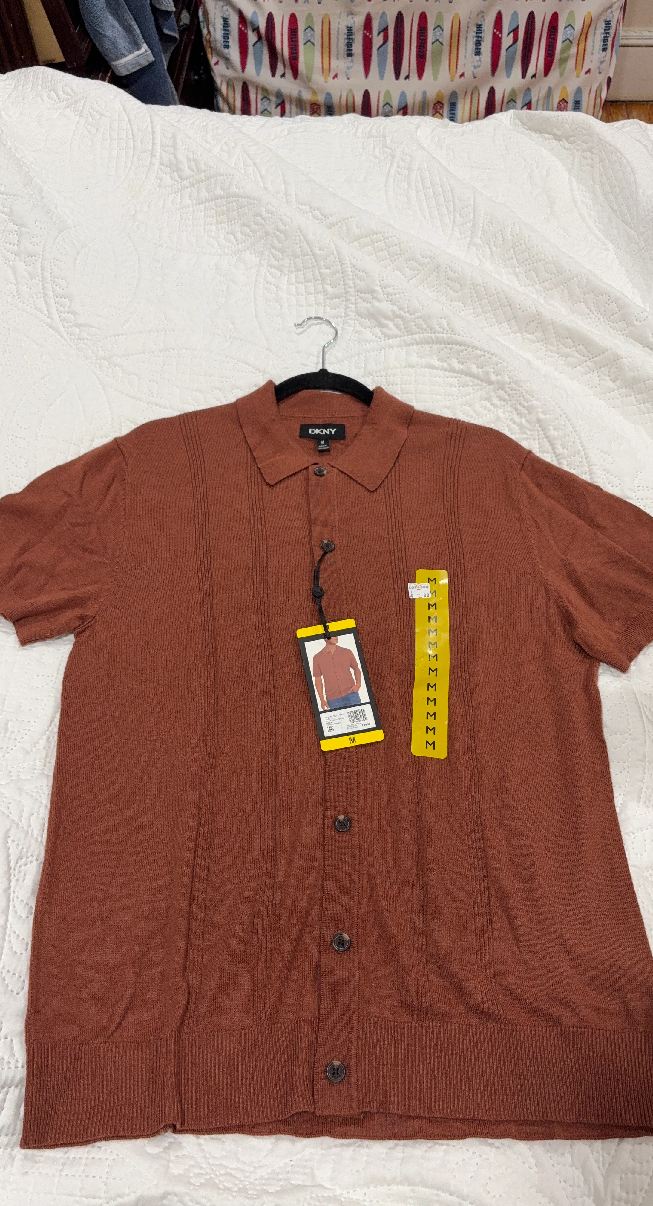 DKNY Short Sleeve Button-Front Knit Shirt