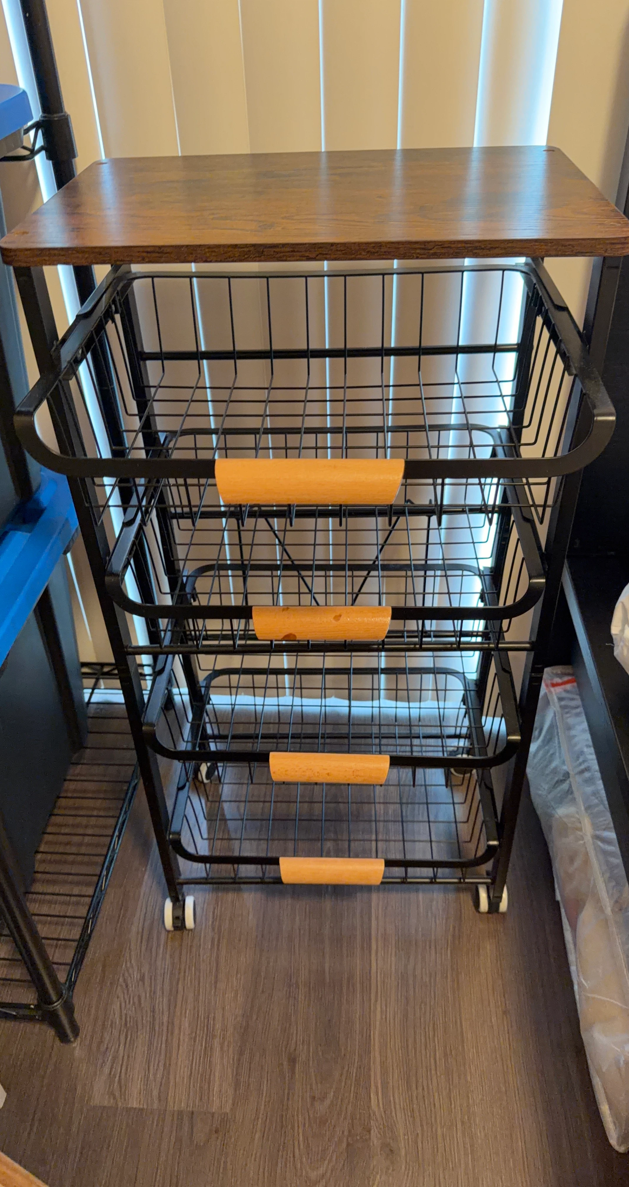 4-Tier Metal Rolling Storage Cart with Wood Top
