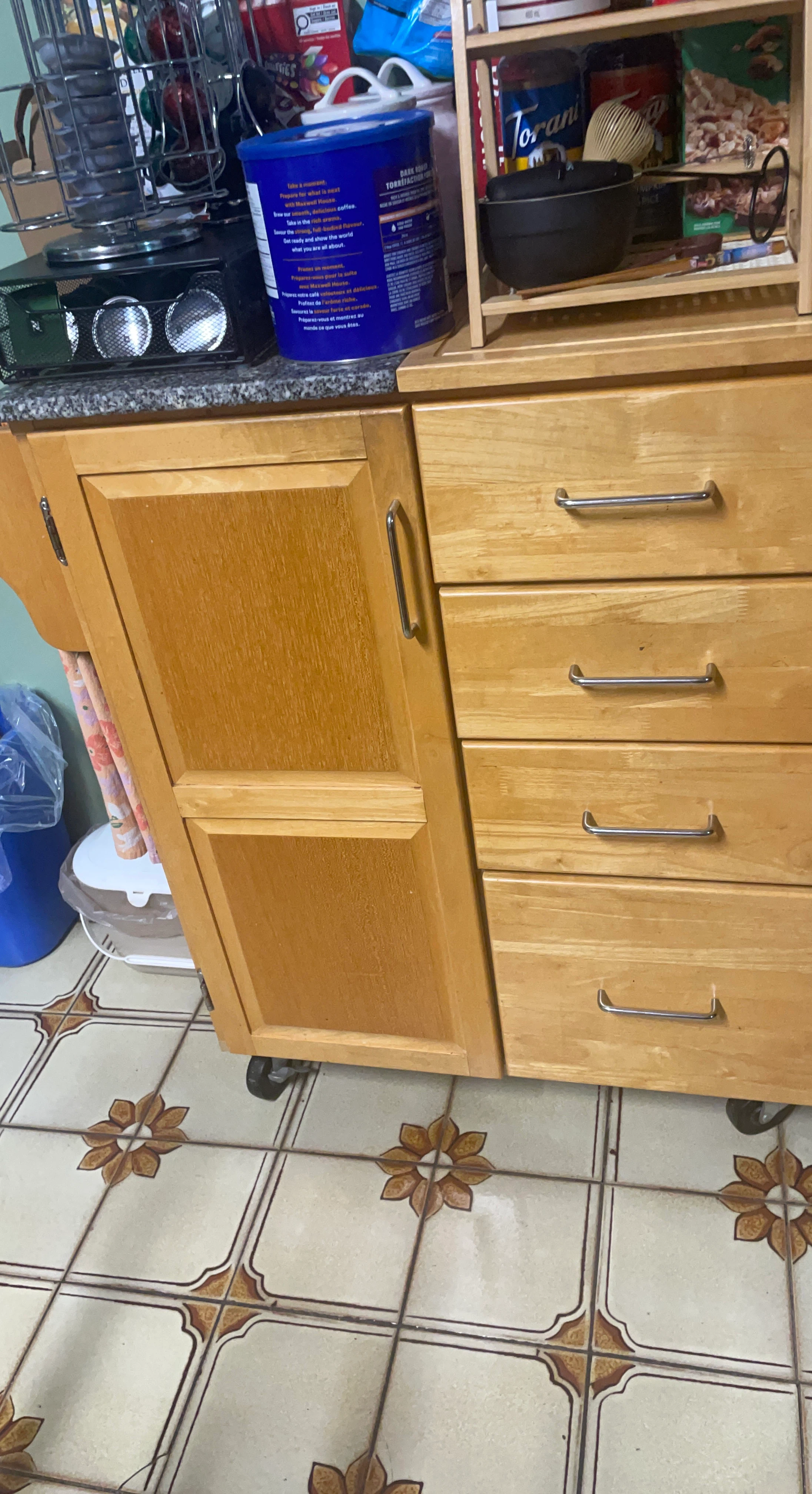 Wooden Kitchen Cart with Drawers and Storage