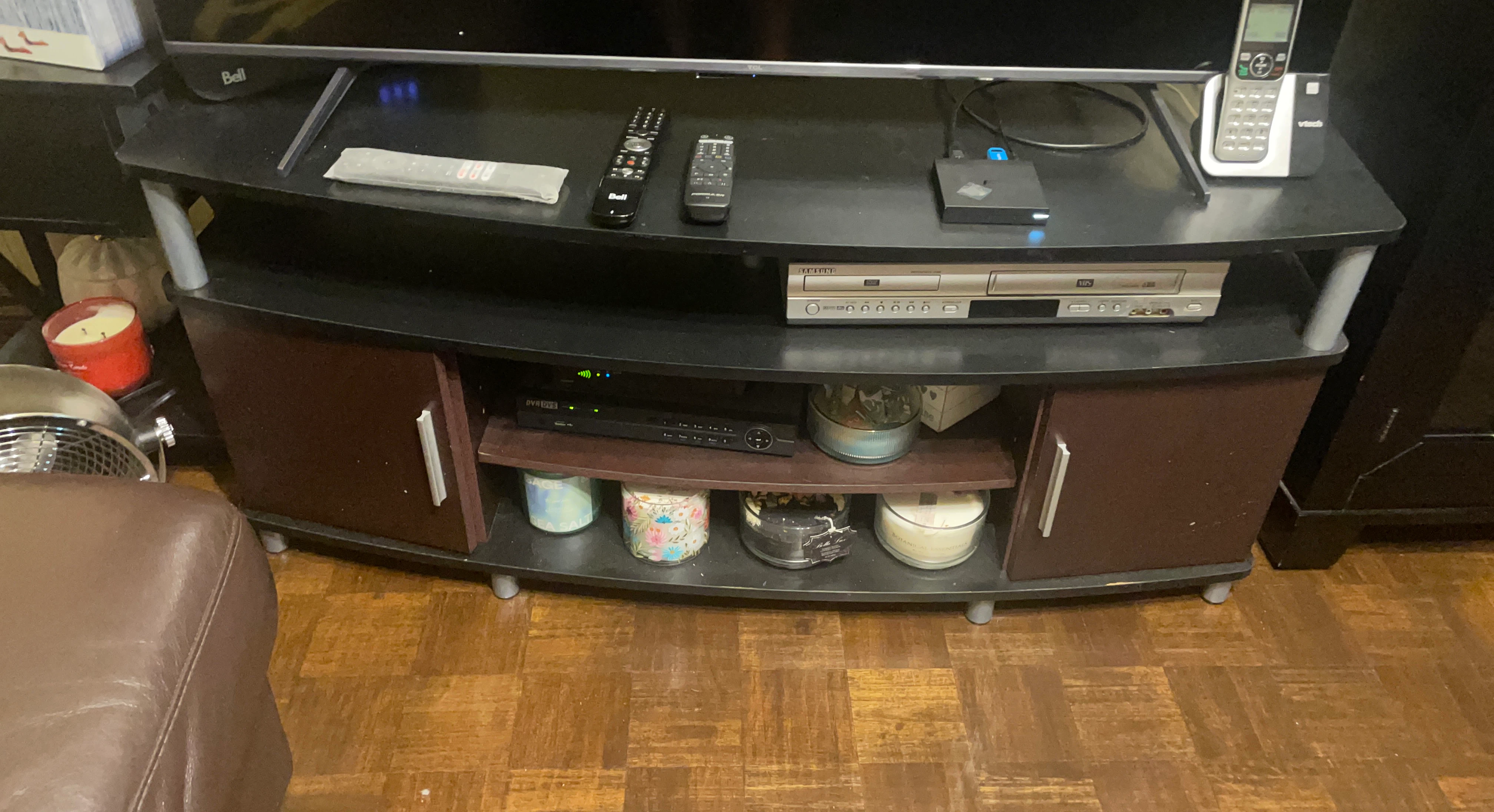 Black and Brown Curved TV Stand