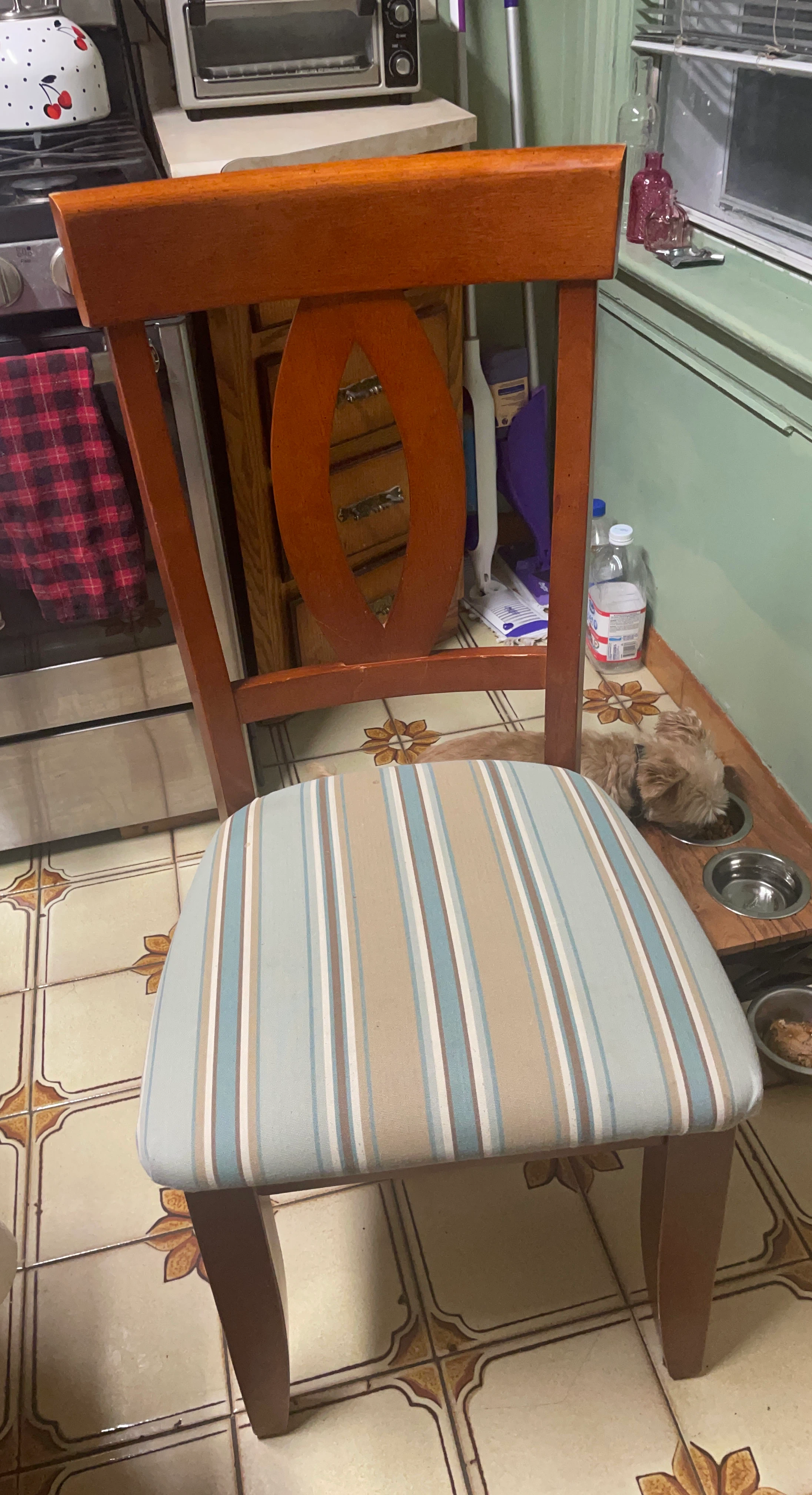 Wooden Dining Chair with Striped Upholstered Seat