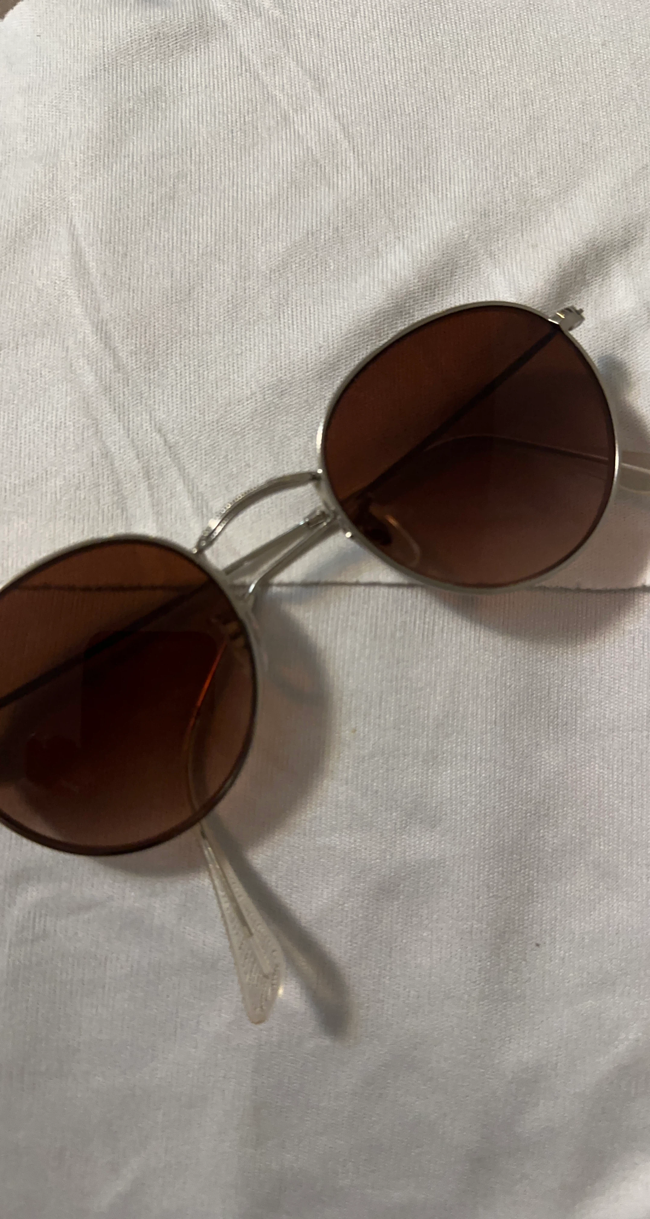 Silver-Tone Round Sunglasses with Brown Lenses