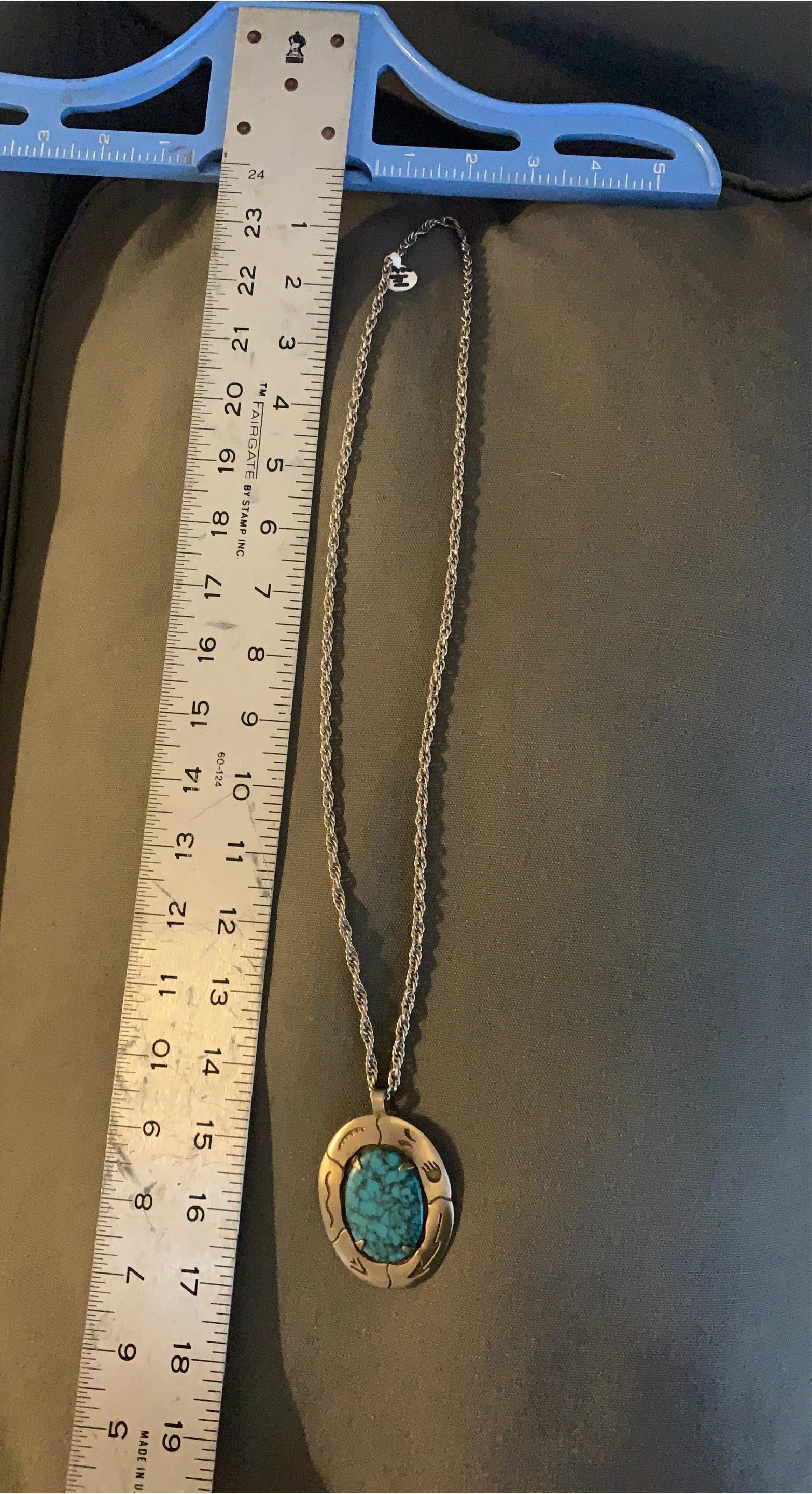 Turquoise and Silver-Tone Pendant Necklace