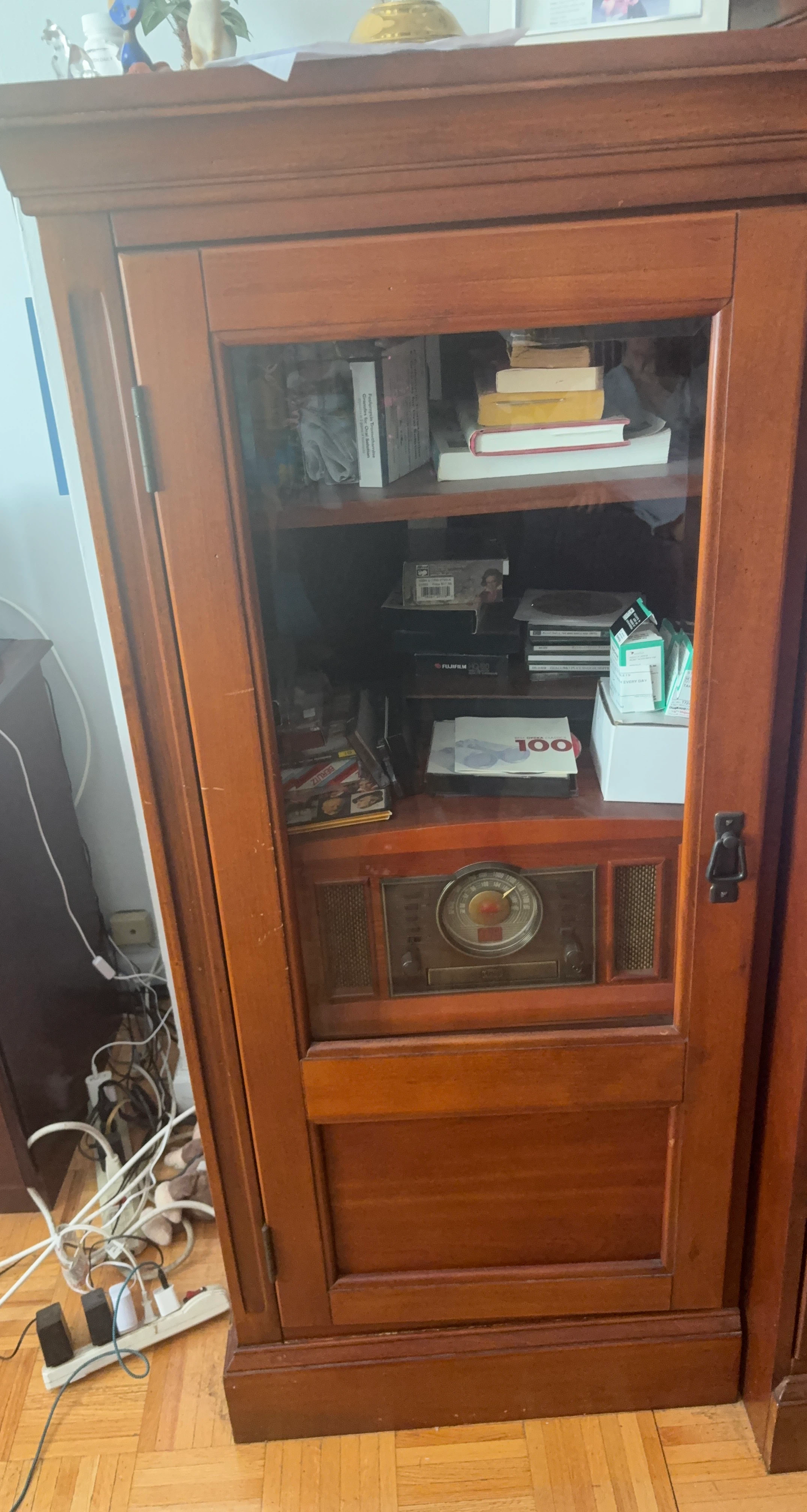 Vintage Style Wooden Media Cabinet with Radio