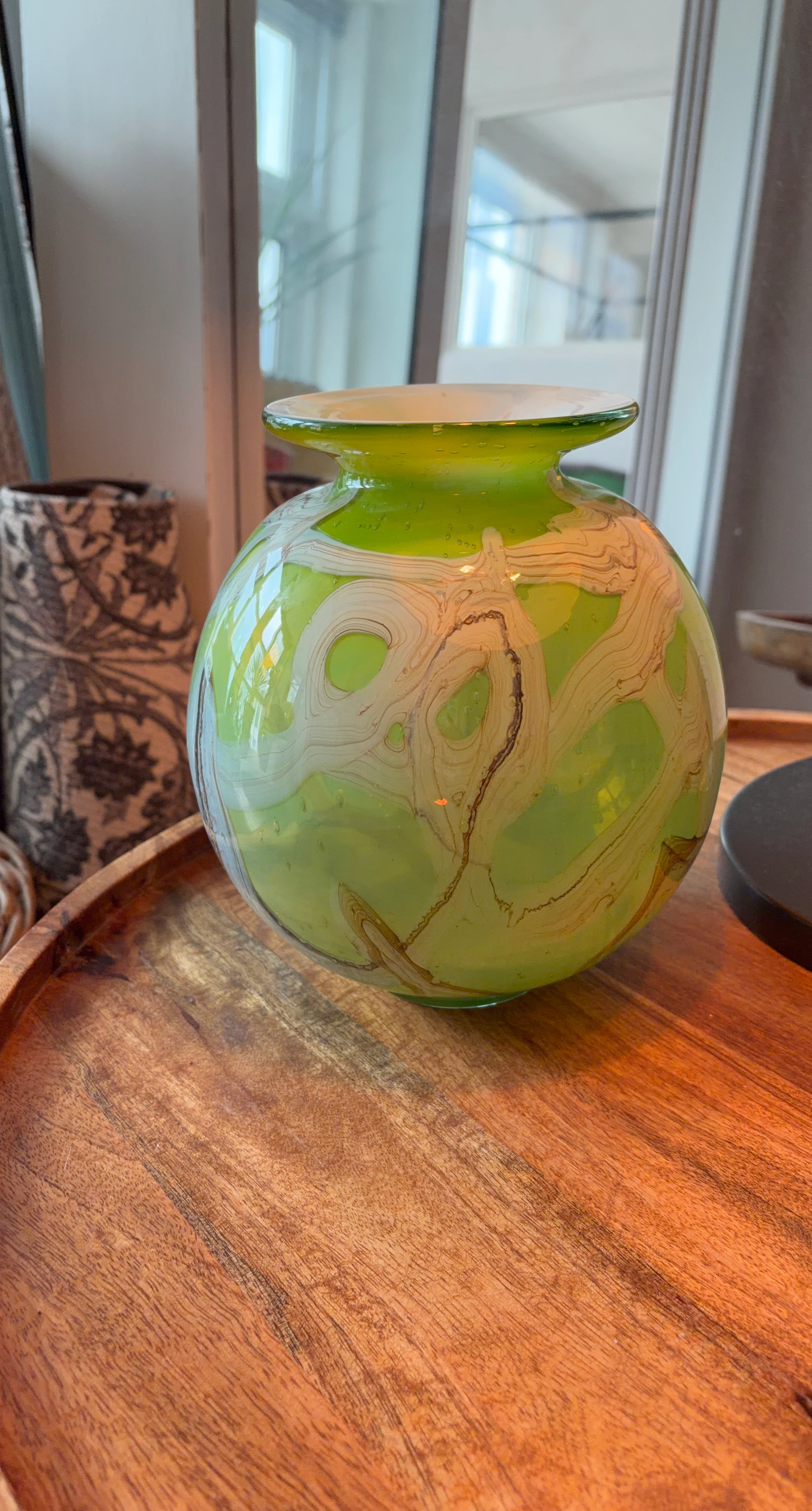 Hand-Blown Green Swirl Glass Vase