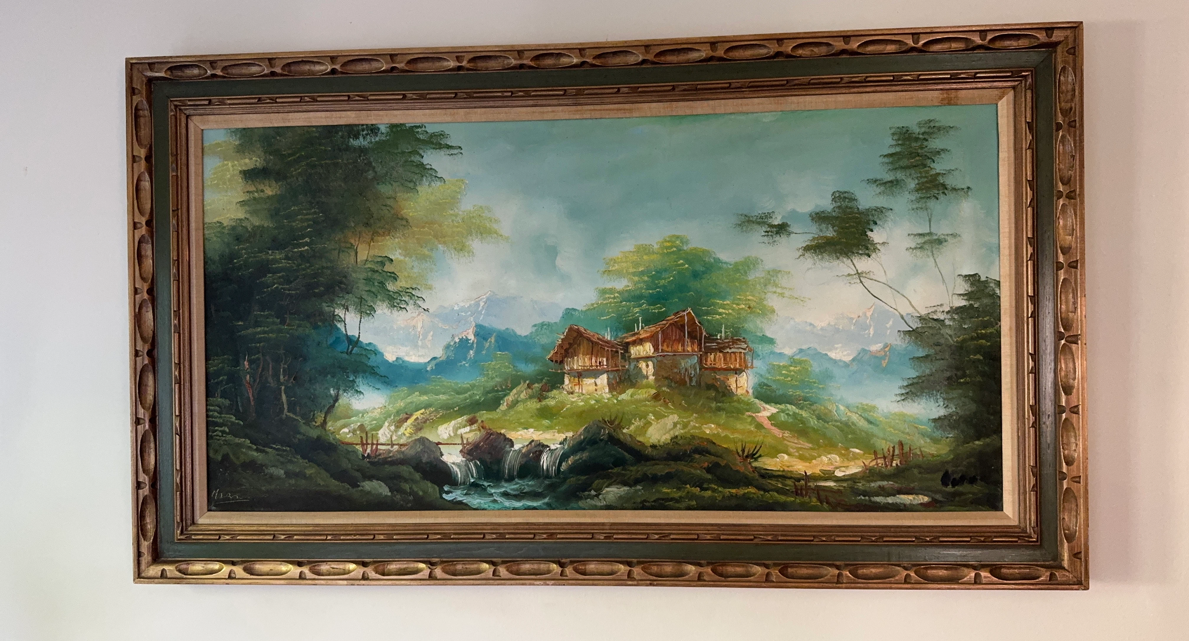Landscape Oil Painting with Ornate Gold Frame