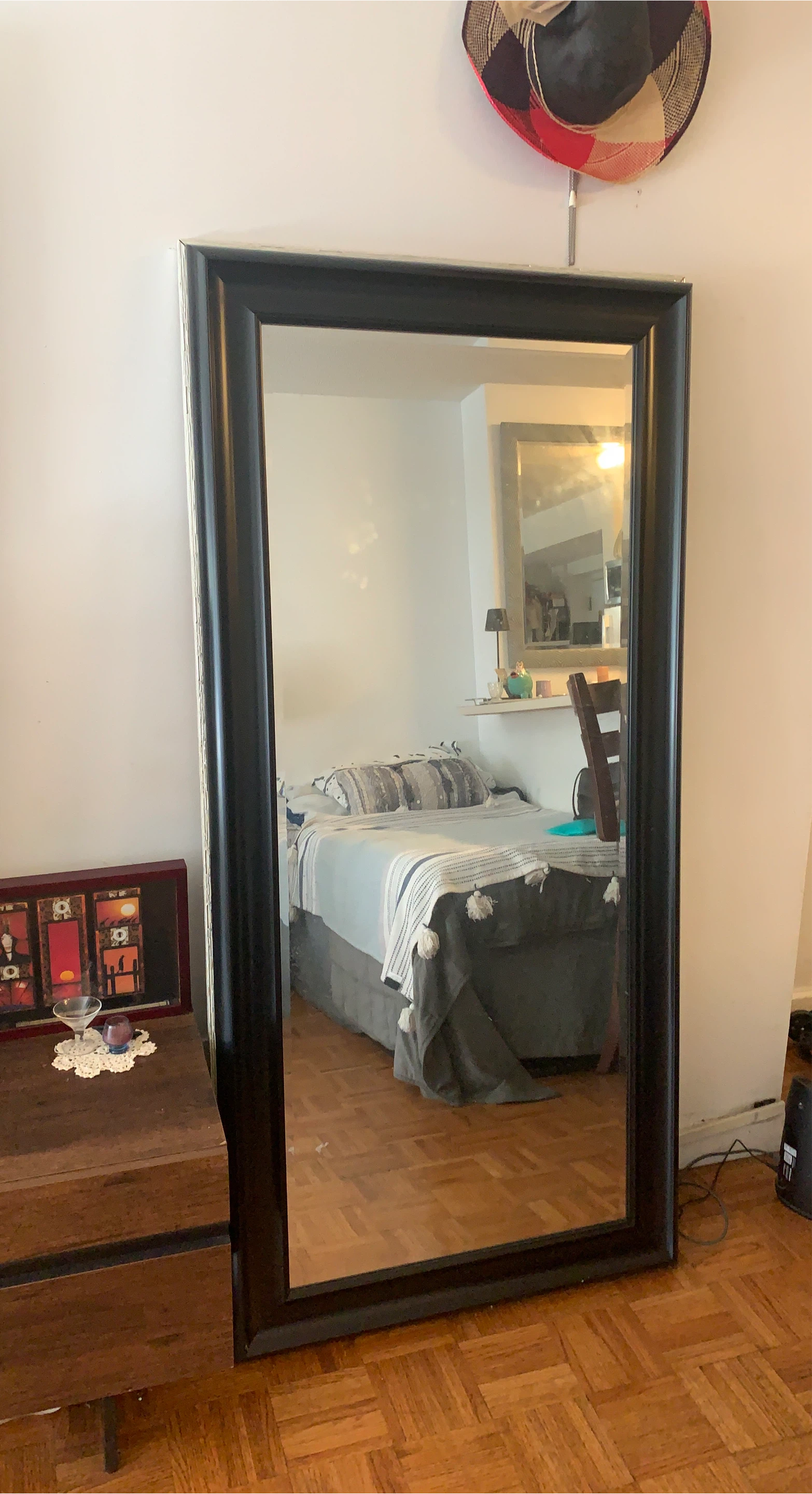 Large Full-Length Floor Mirror with Black Frame