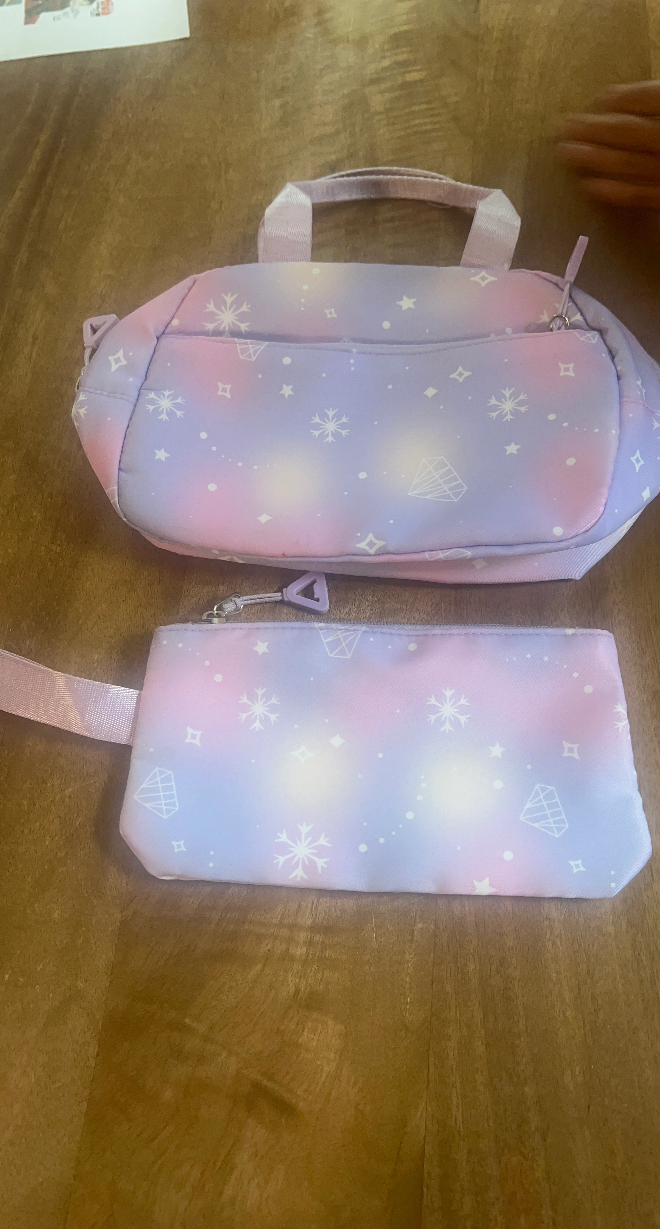 Pastel Snowflake Print Bag and Pouch Set