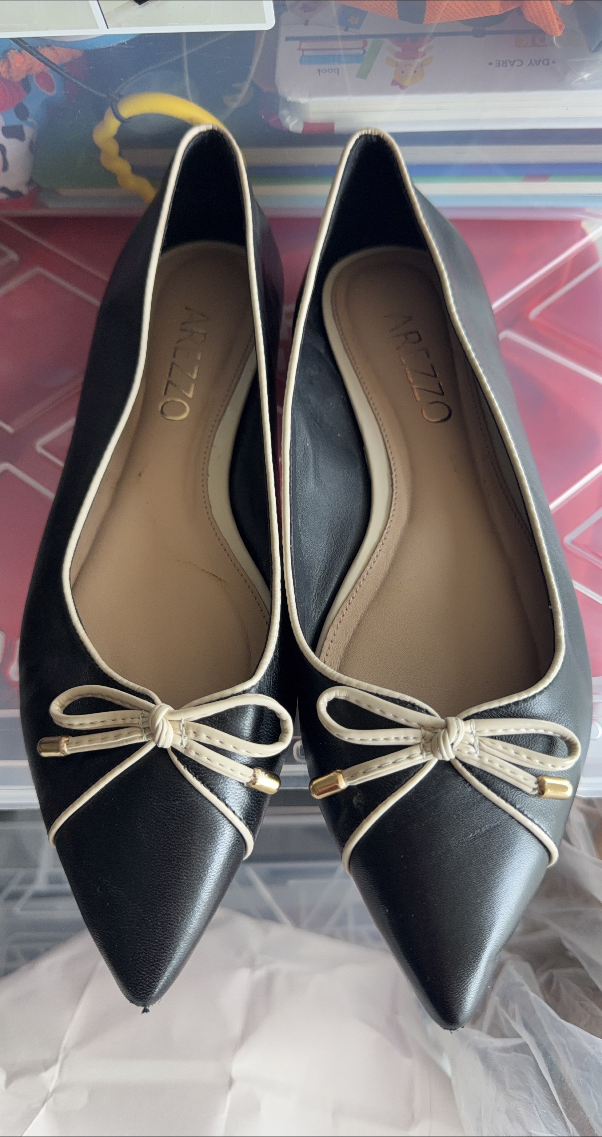 Arezzo Black Ballet Flats with Bow Detail