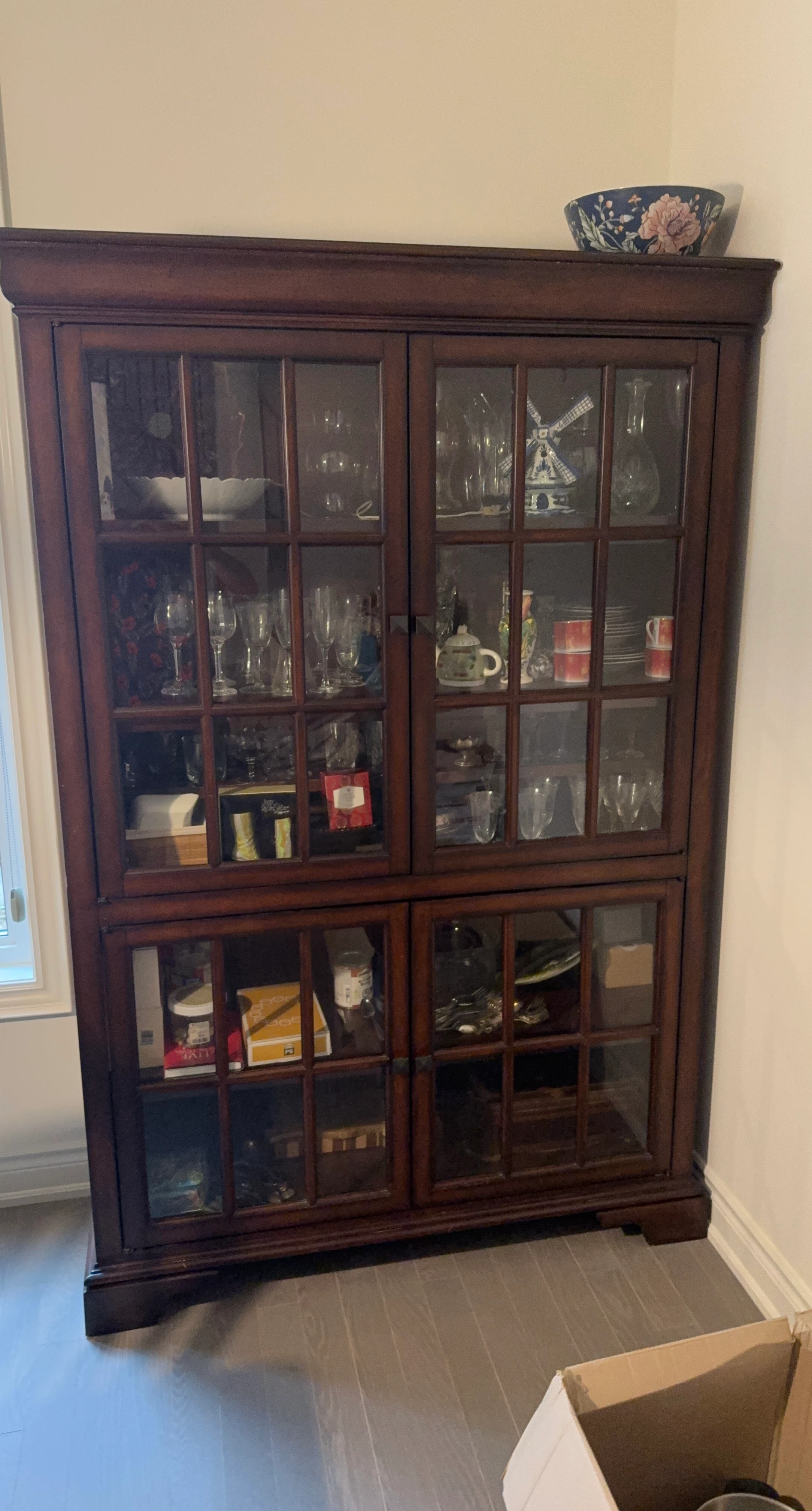 Dark Wood China Cabinet with Glass Doors