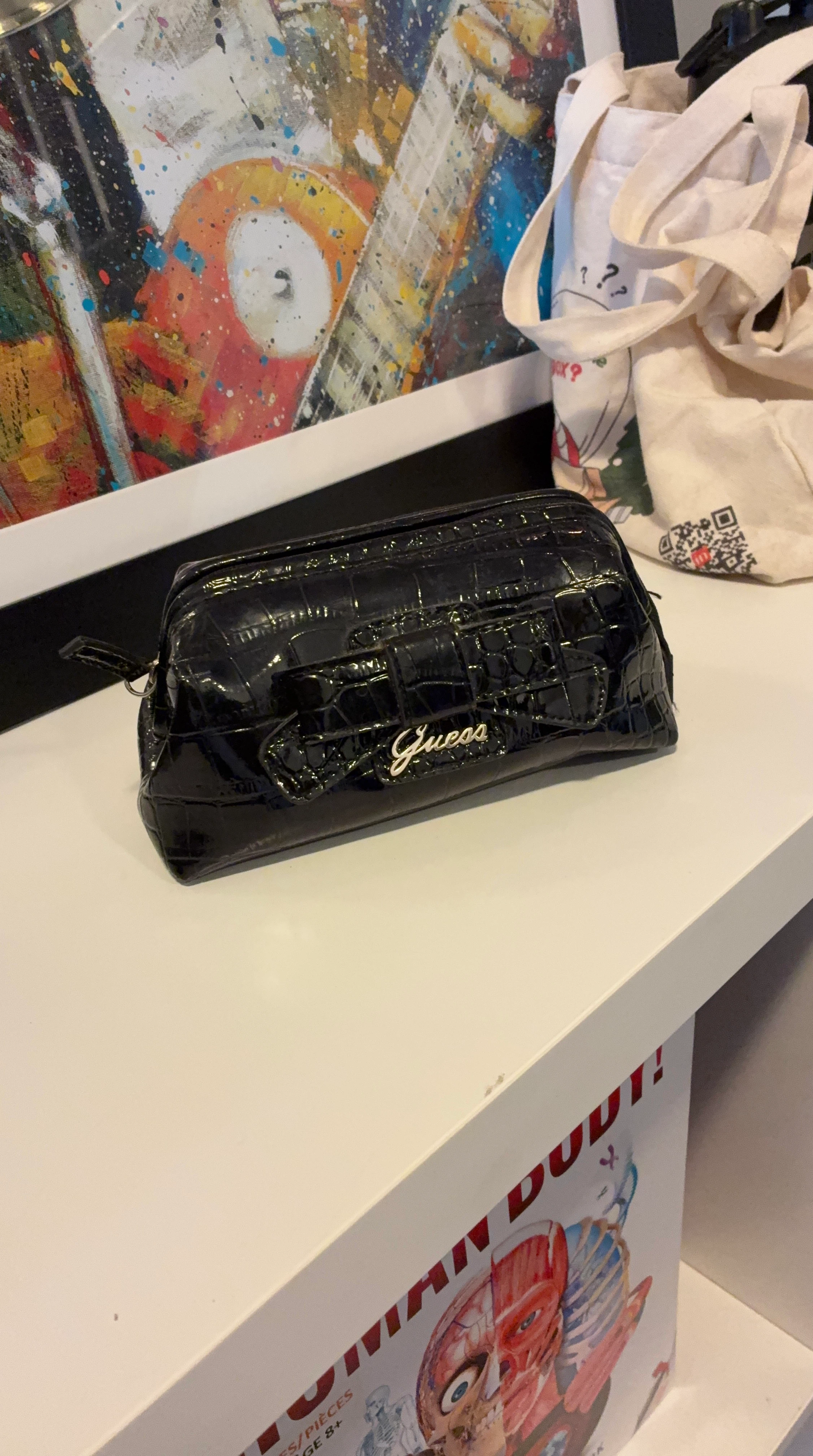 Guess Black Crocodile Texture Cosmetic Bag