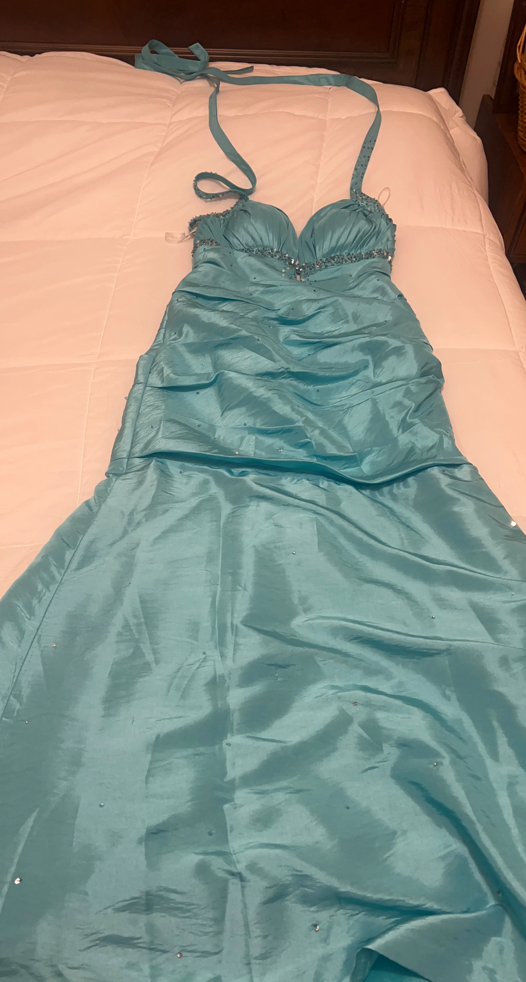 Turquoise Halter Neck Formal Gown