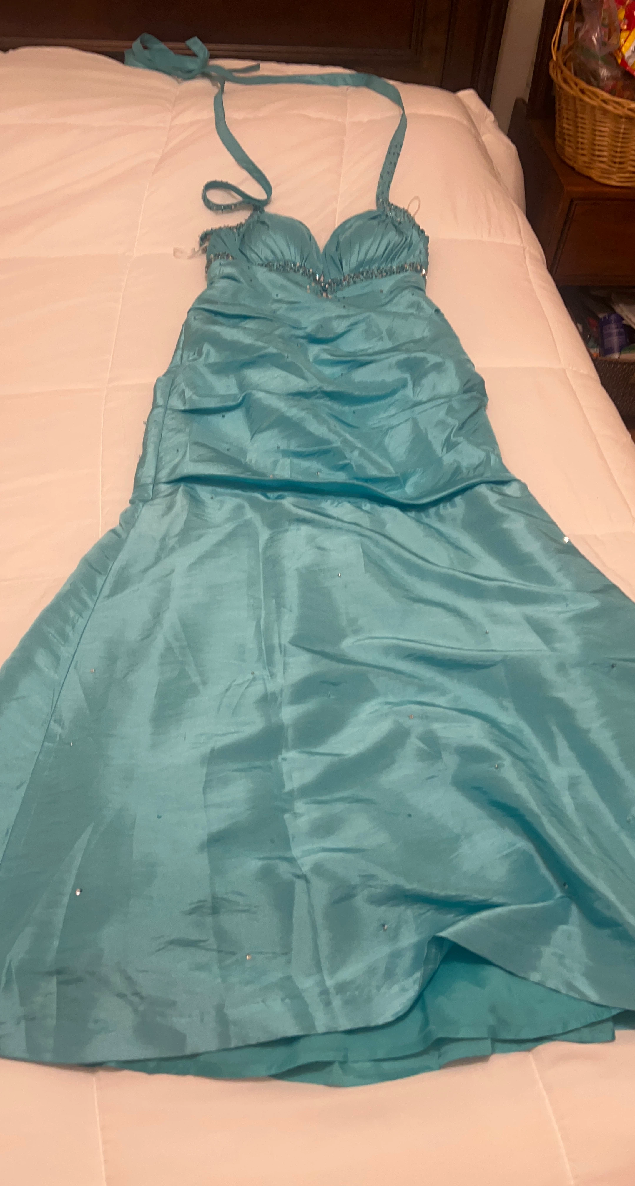 Turquoise Halter Neck Formal Dress