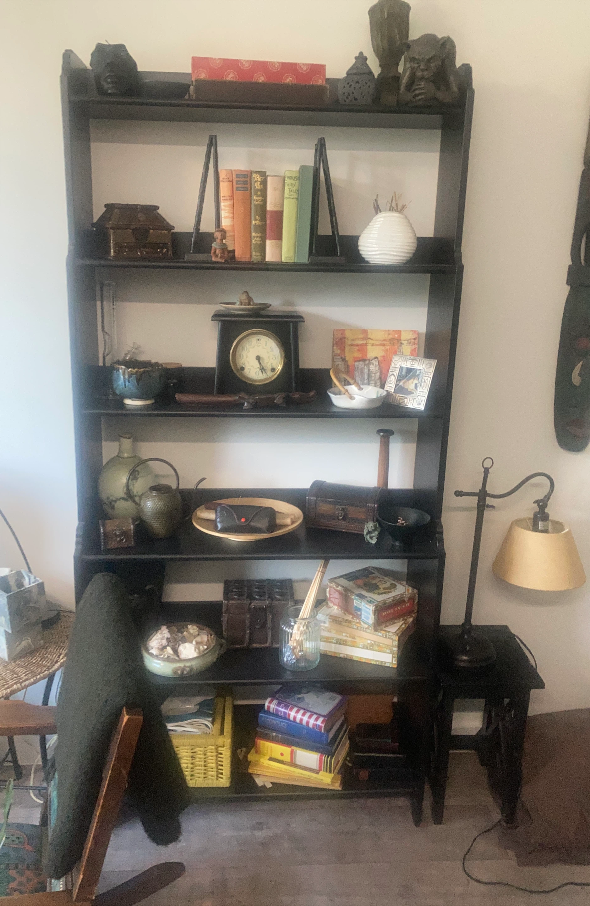 Tall Black Wooden Open Bookcase