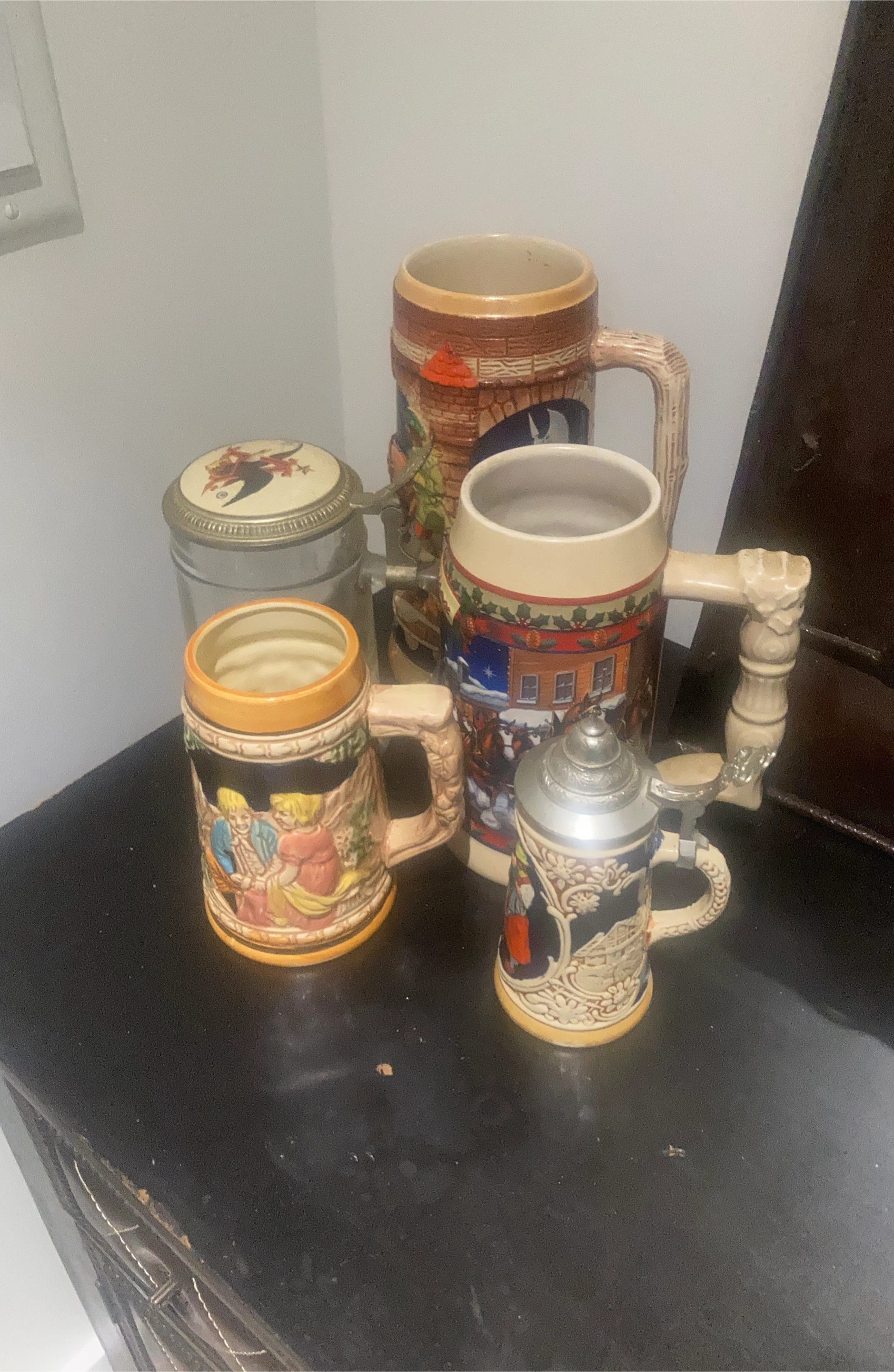 Set of 5 Vintage Decorative Beer Steins