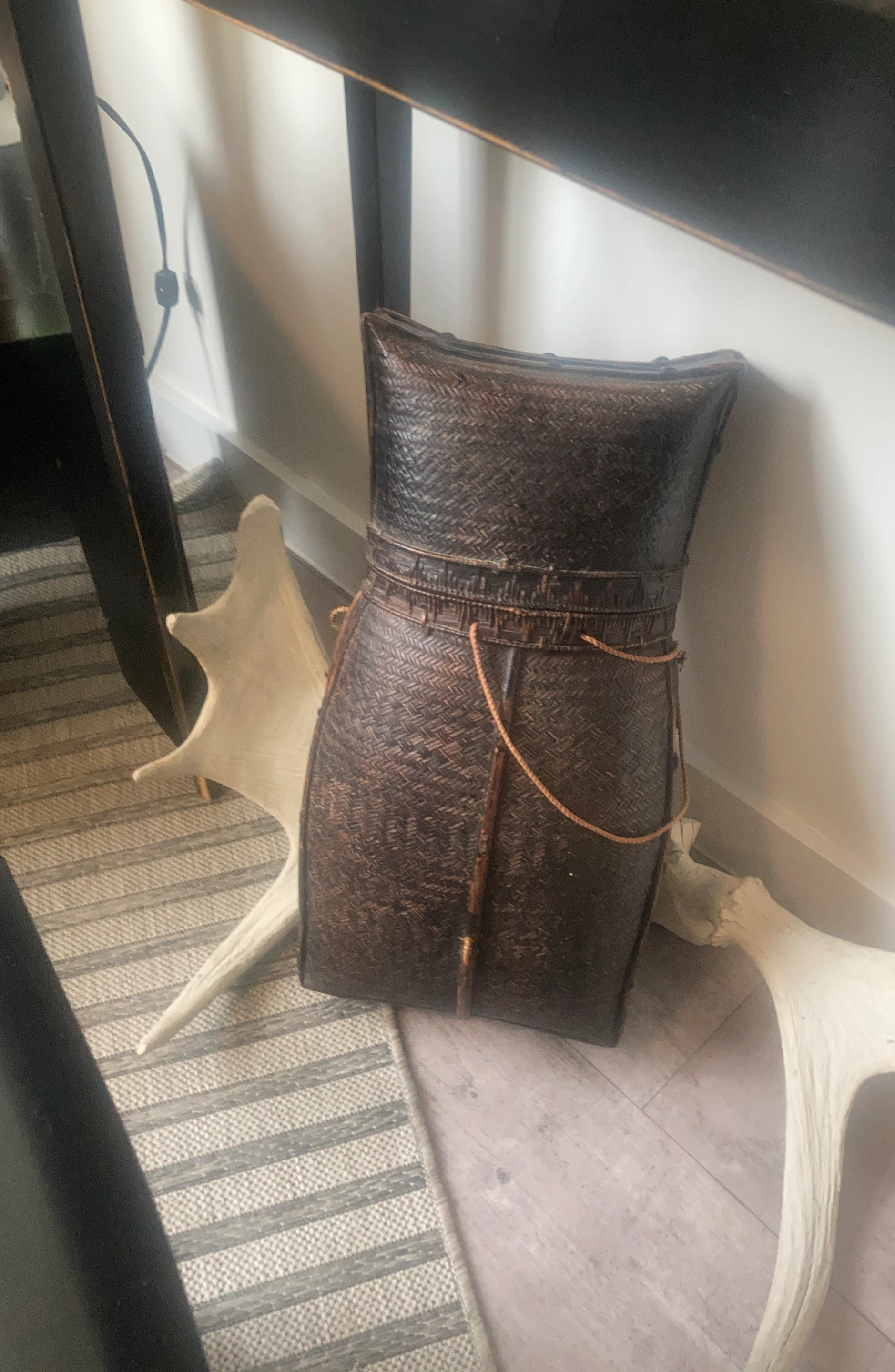 Vintage Woven Bamboo Back Basket