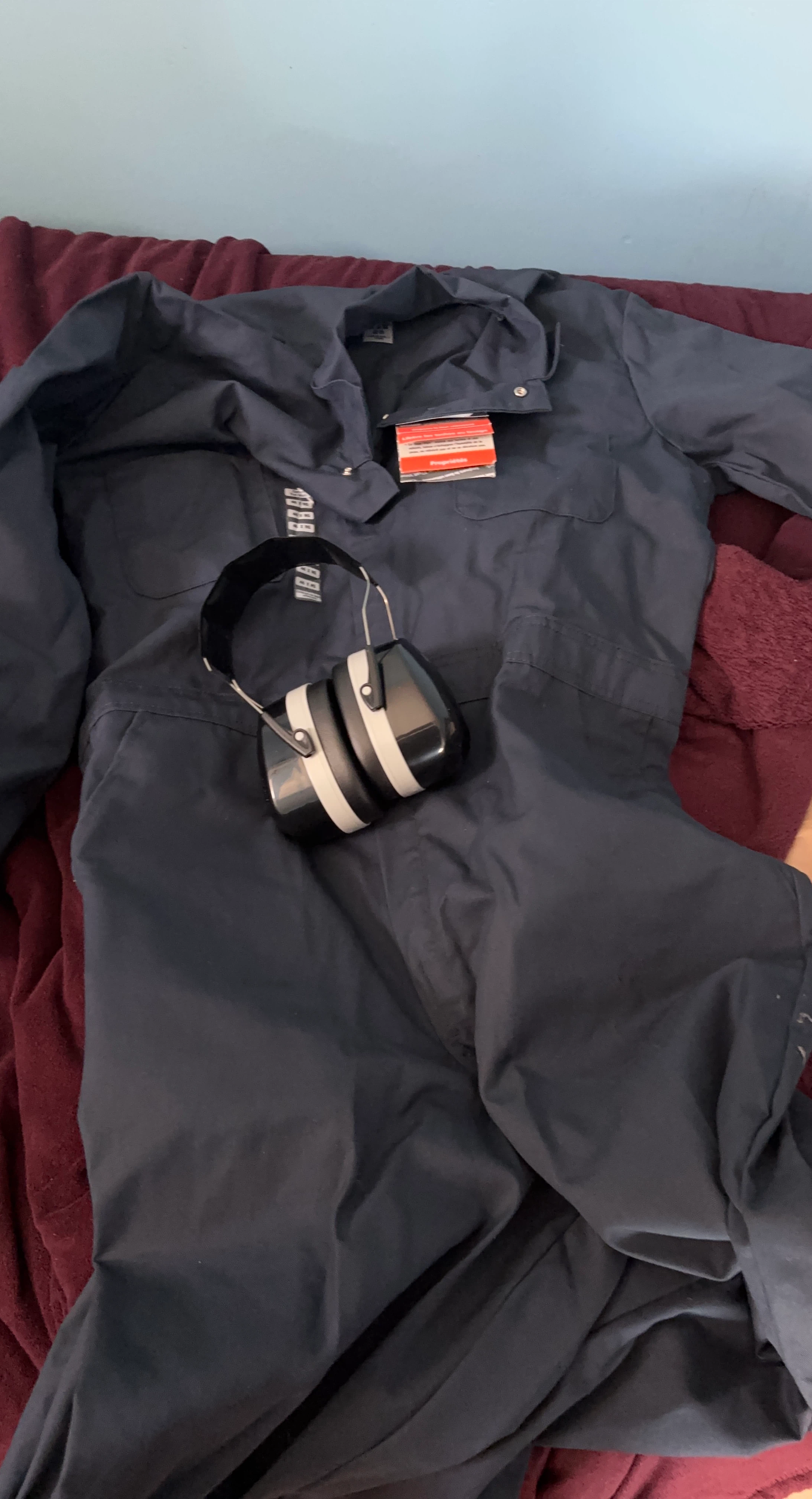 Navy Blue Work Coveralls with Earmuffs