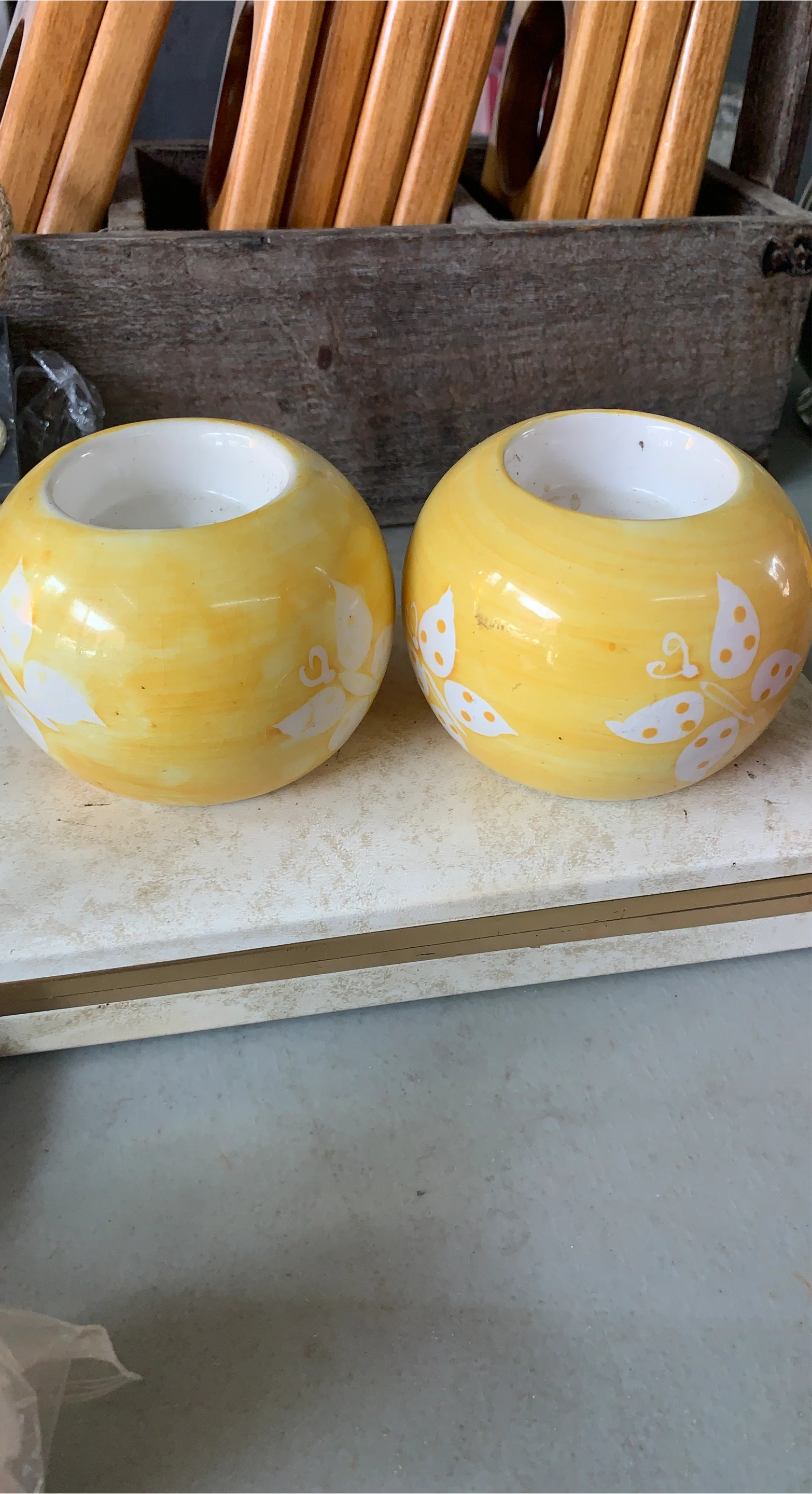 Set of 2 Yellow Butterfly Candle Holders