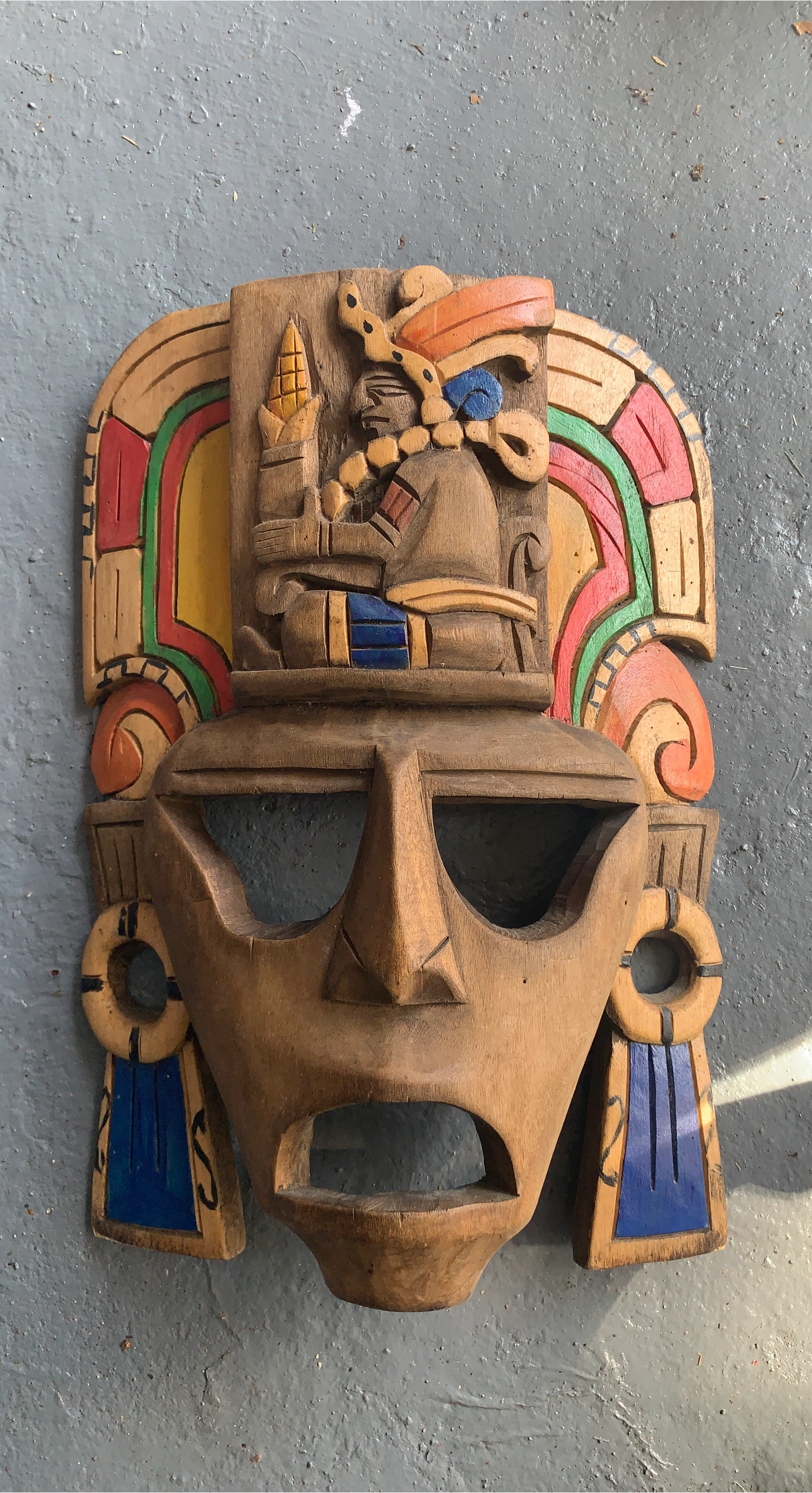 Hand-Carved Mayan Inspired Wood Wall Mask