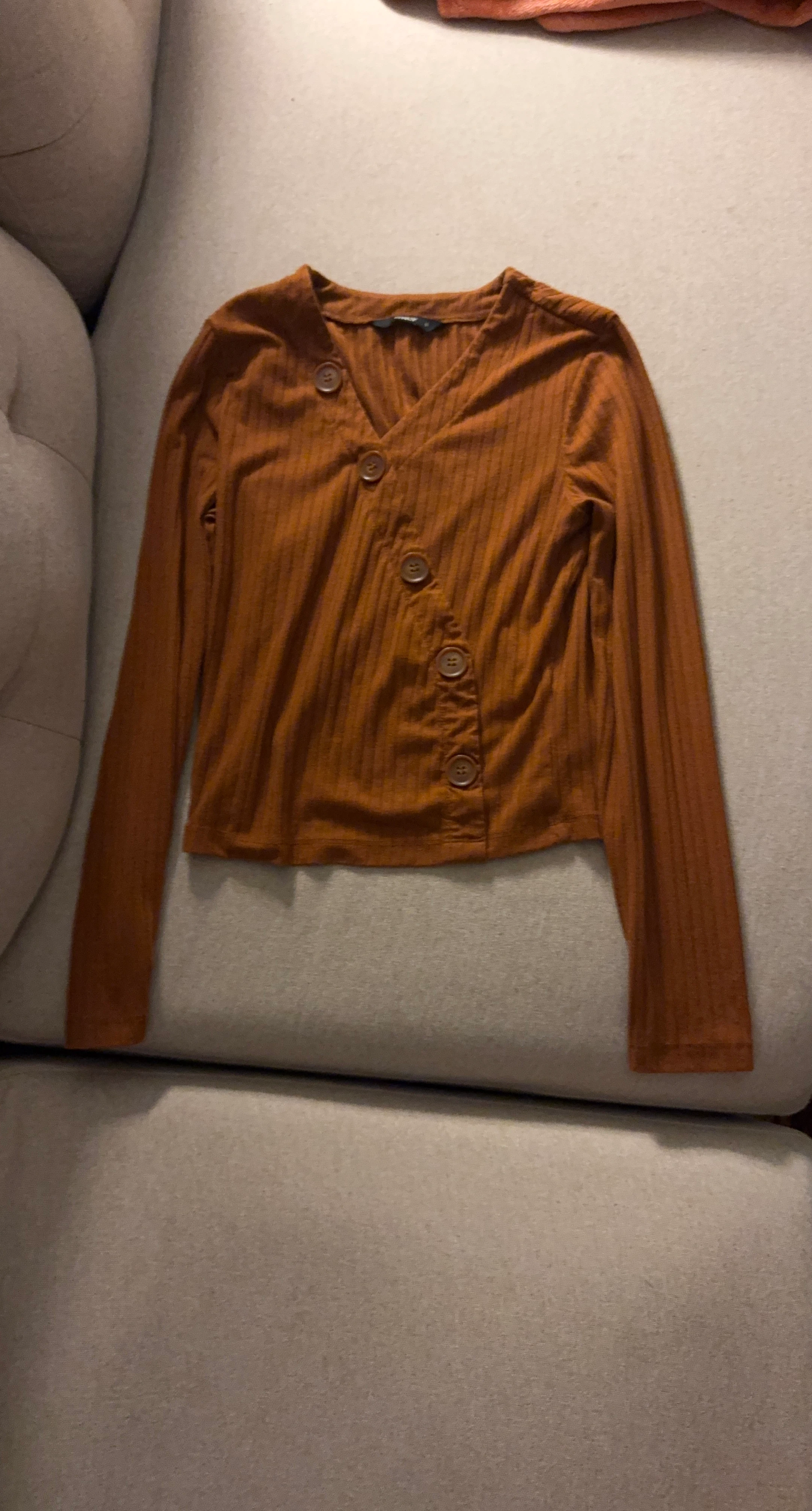 Only Ribbed Asymmetrical Button Top