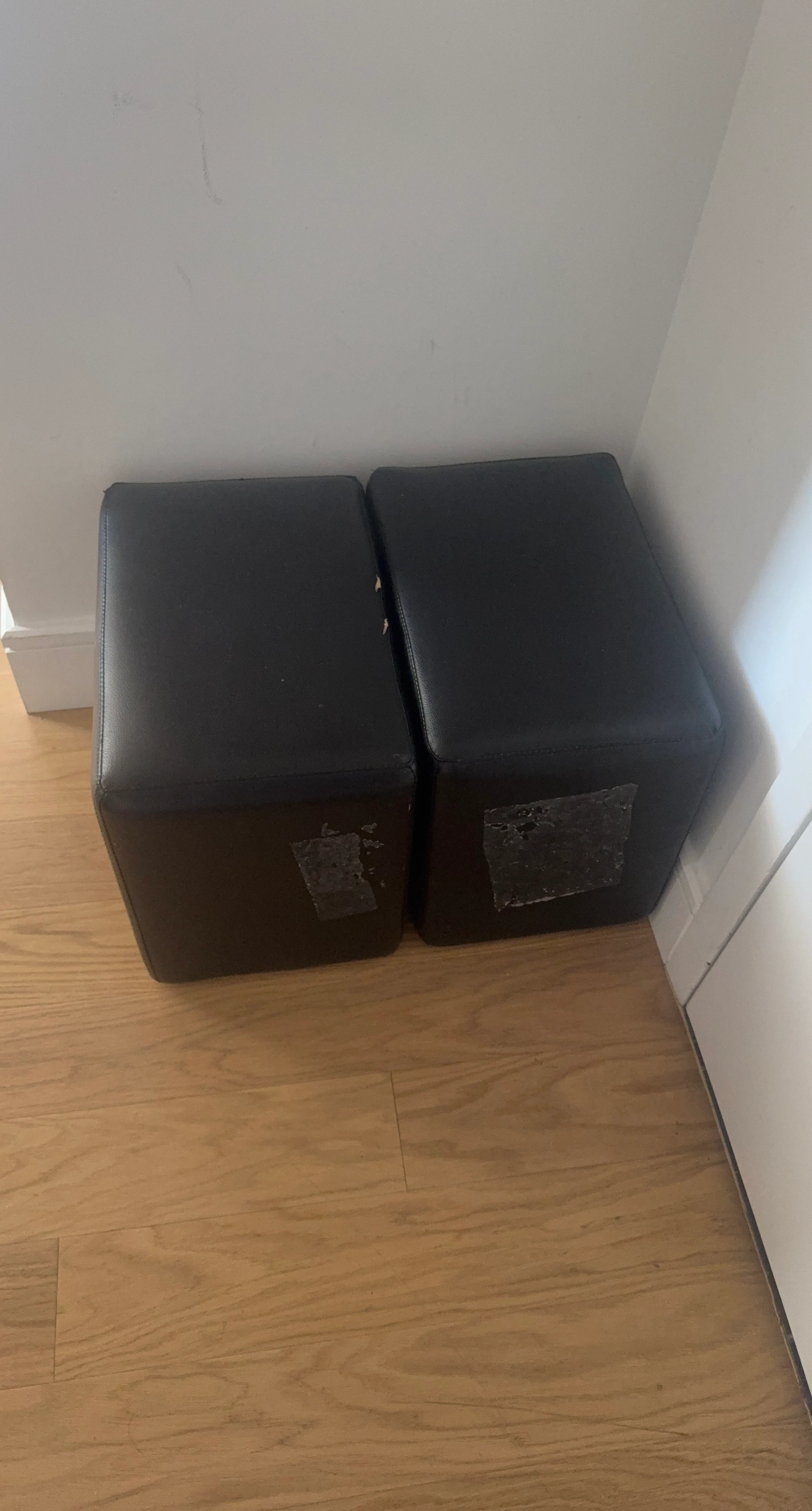 Set of Two Black Faux Leather ottomans