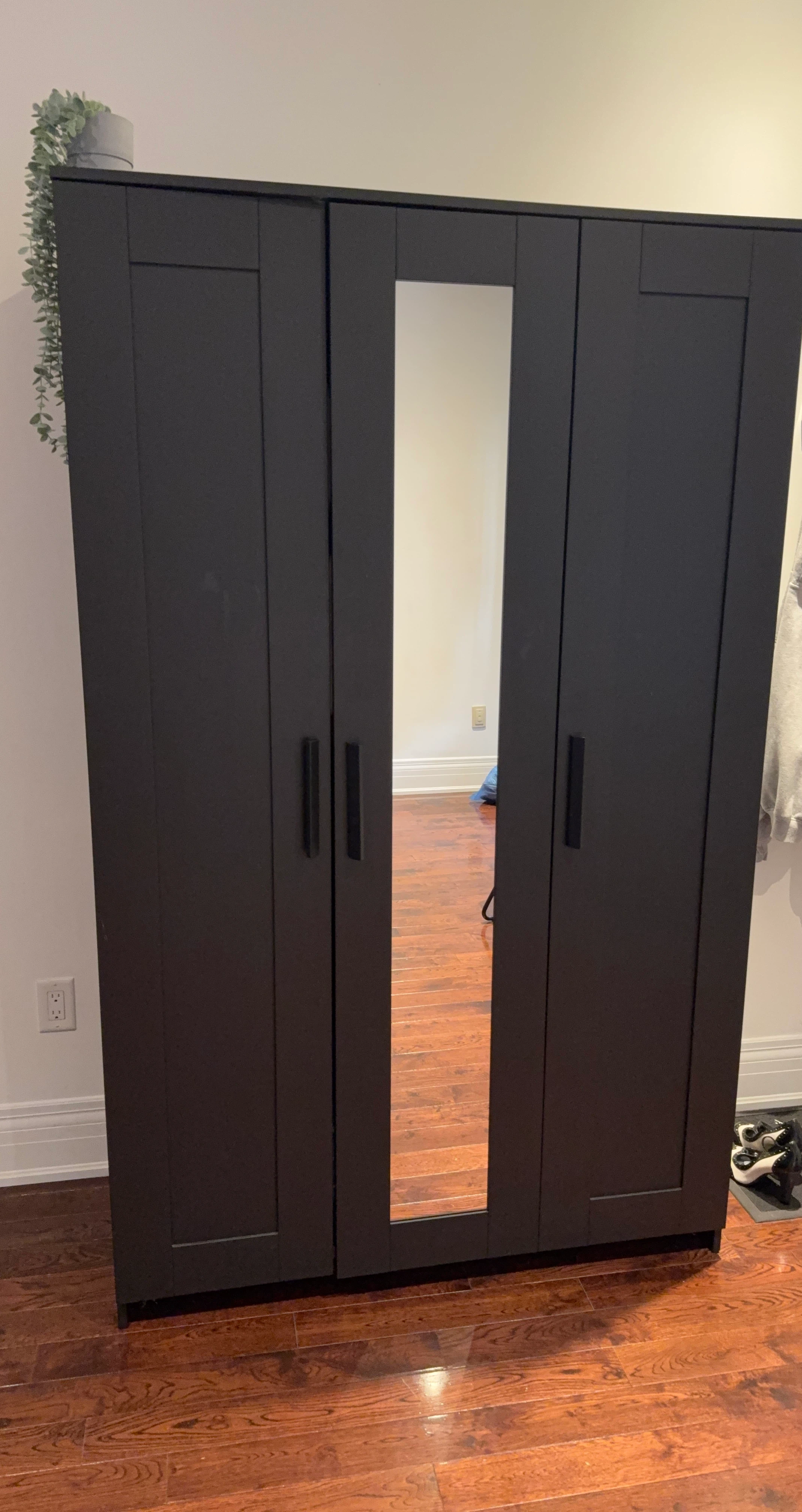 Black 3-Door Wardrobe with Mirror