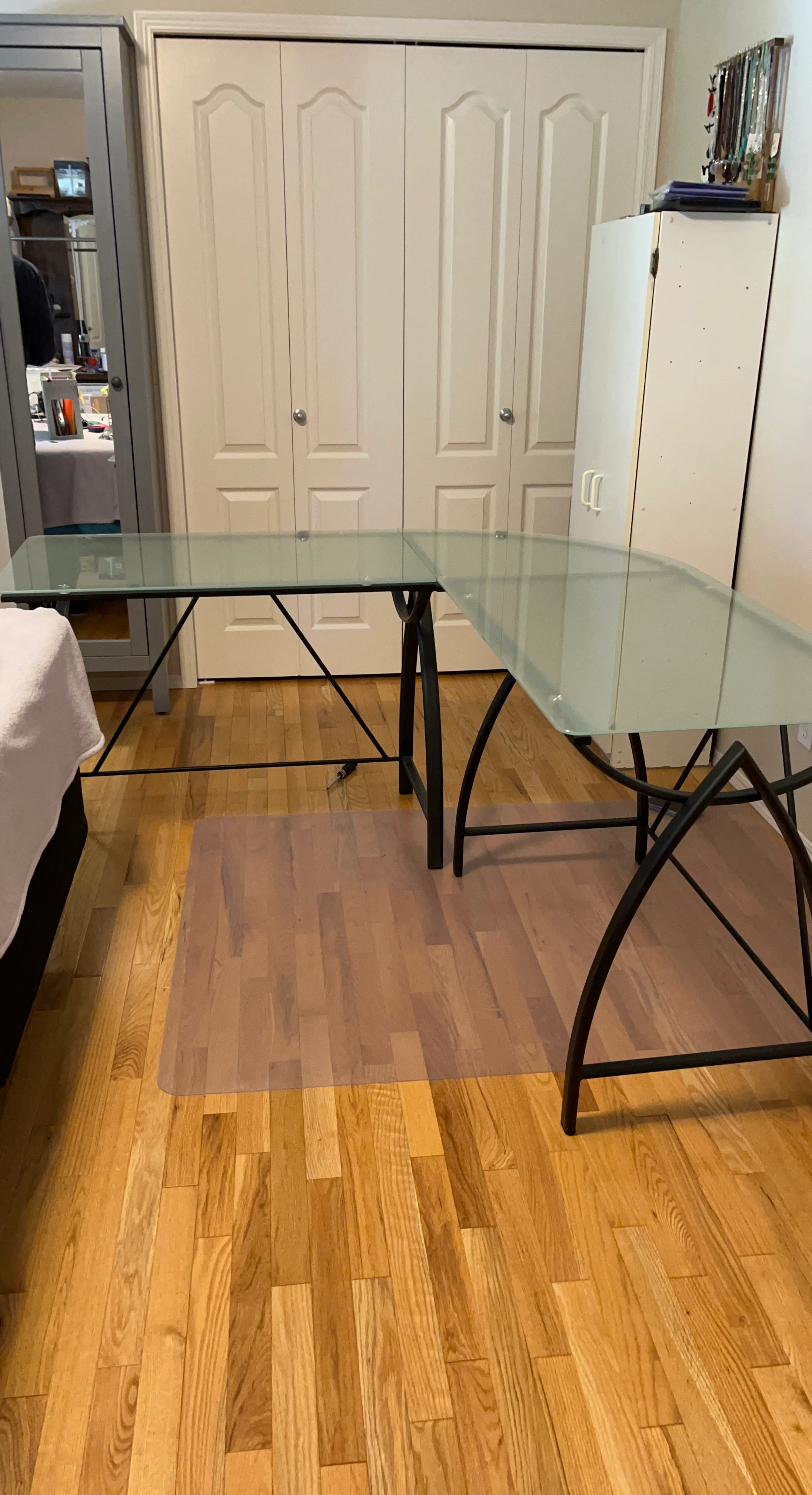 L-Shaped Glass Corner Desk