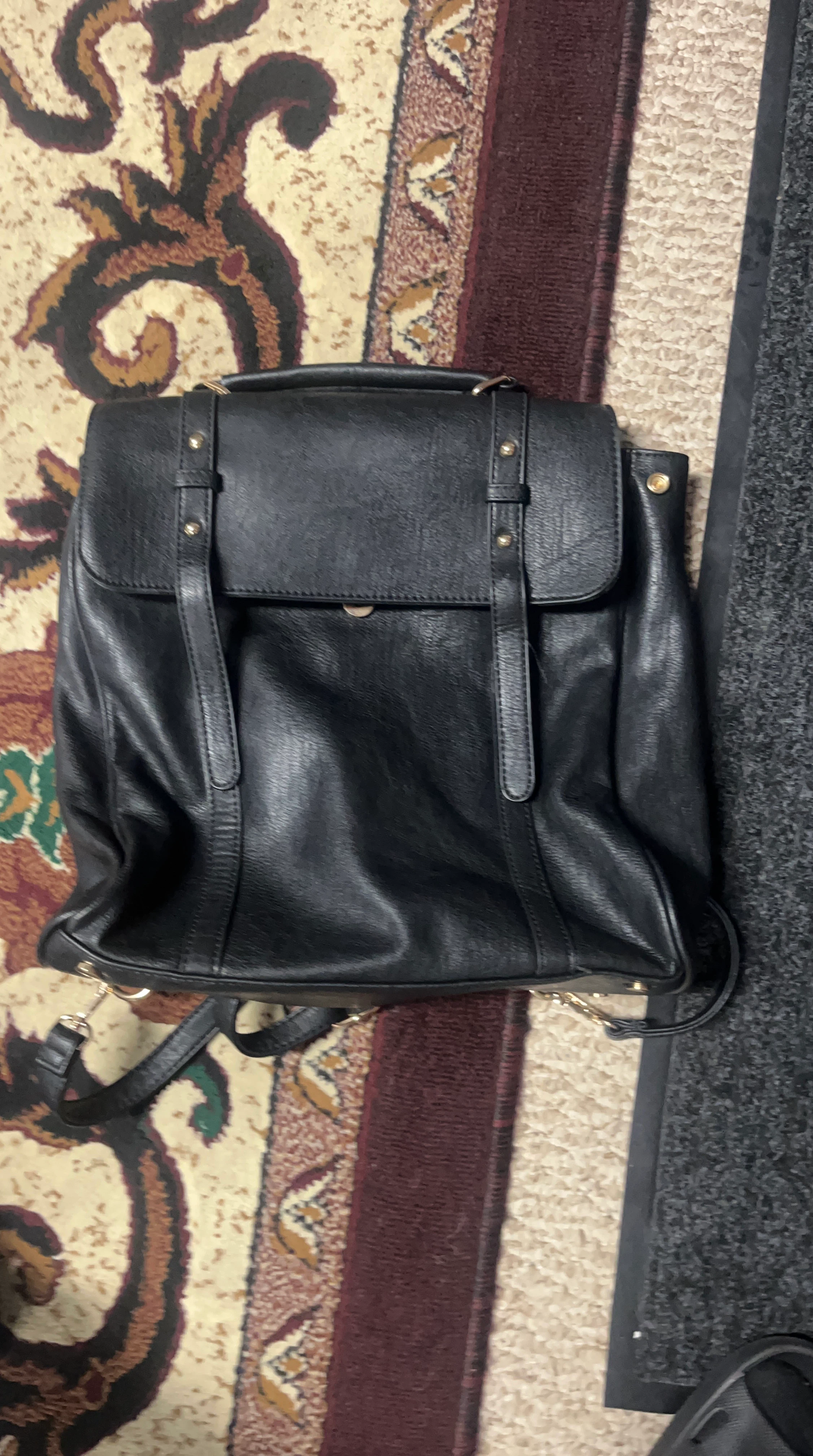 Black Faux Leather Backpack